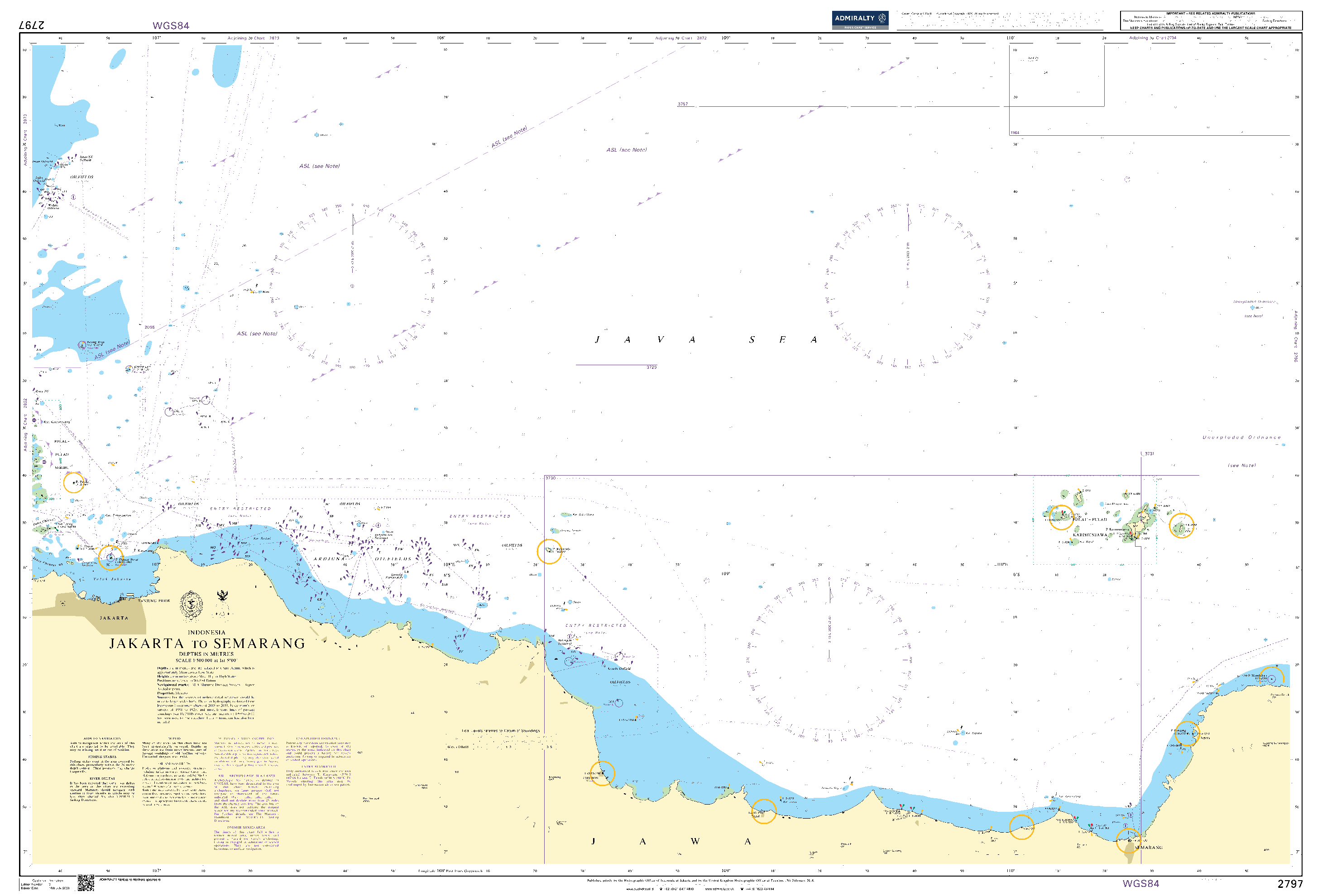 British Admiralty Nautical Chart 2797: Jakarta to Semarang