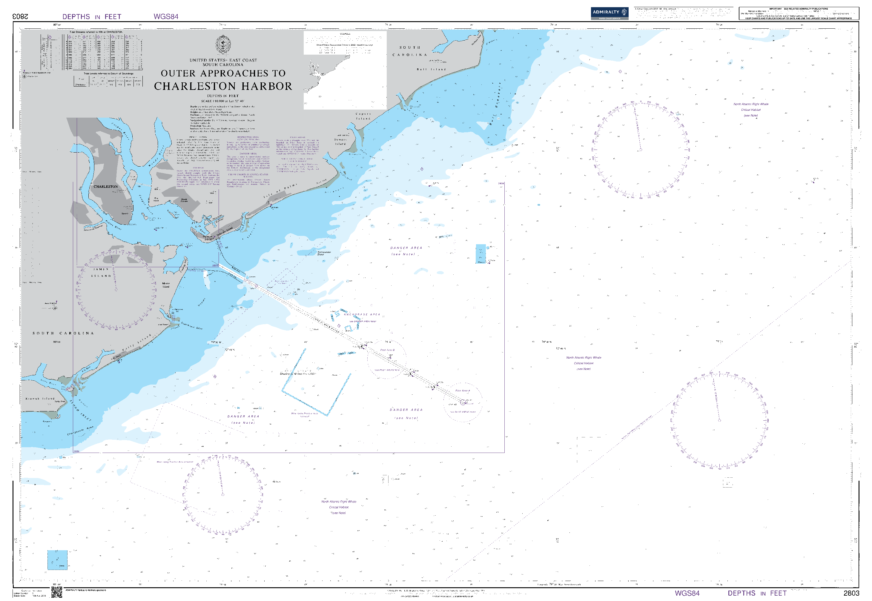 British Admiralty Nautical Chart 2803: Outer Approaches to Charleston Harbor