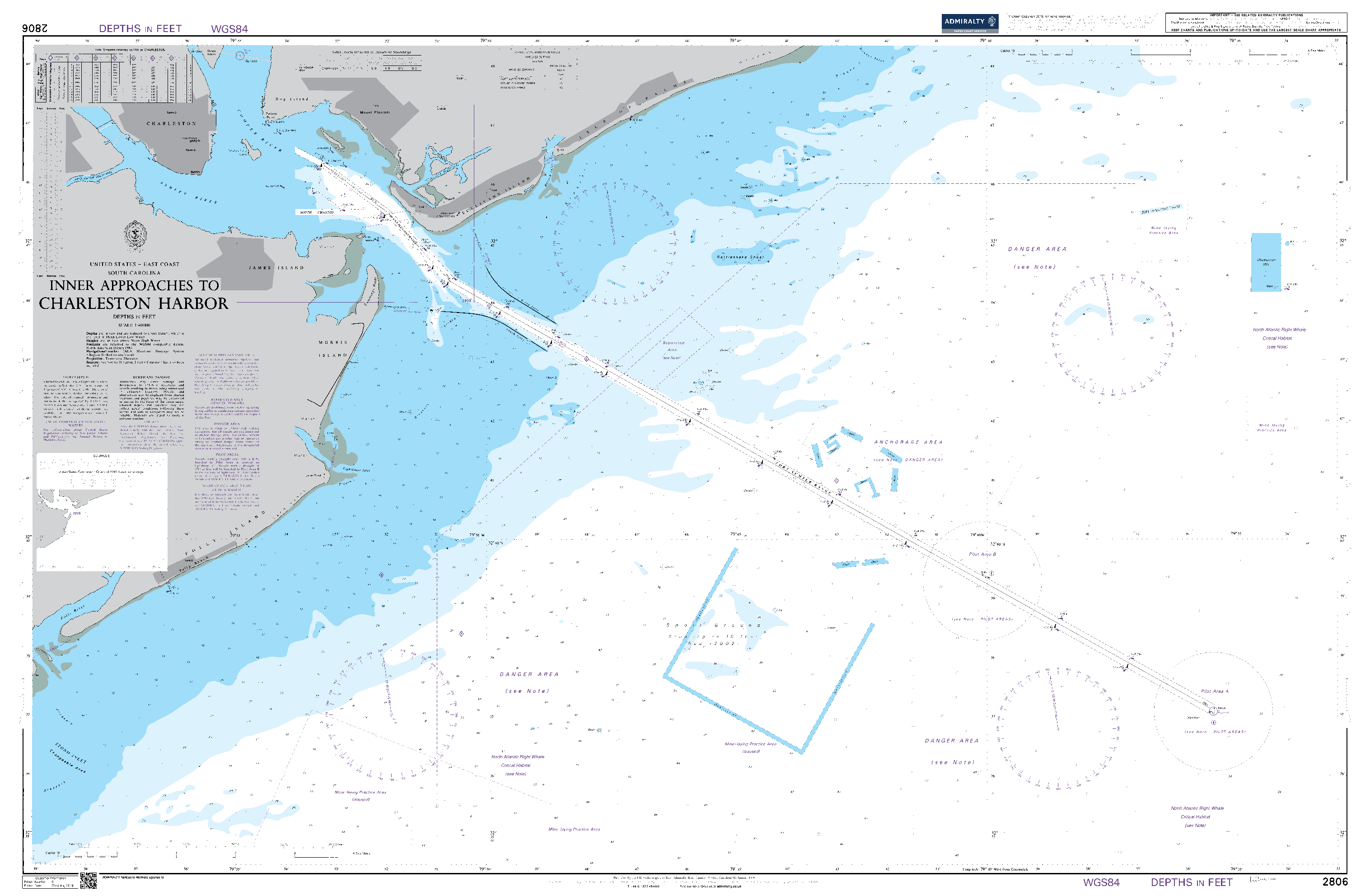 British Admiralty Nautical Chart 2806: United States – East Coast, South Carolina, Inner Approaches to Charleston Harbor