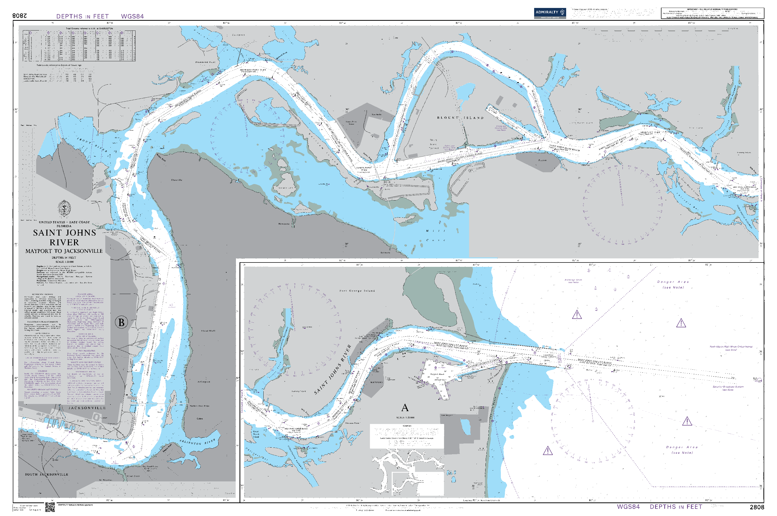 British Admiralty Nautical Chart 2808: United States - East Coast, Florida, Saint Johns River, Mayport to Jacksonville