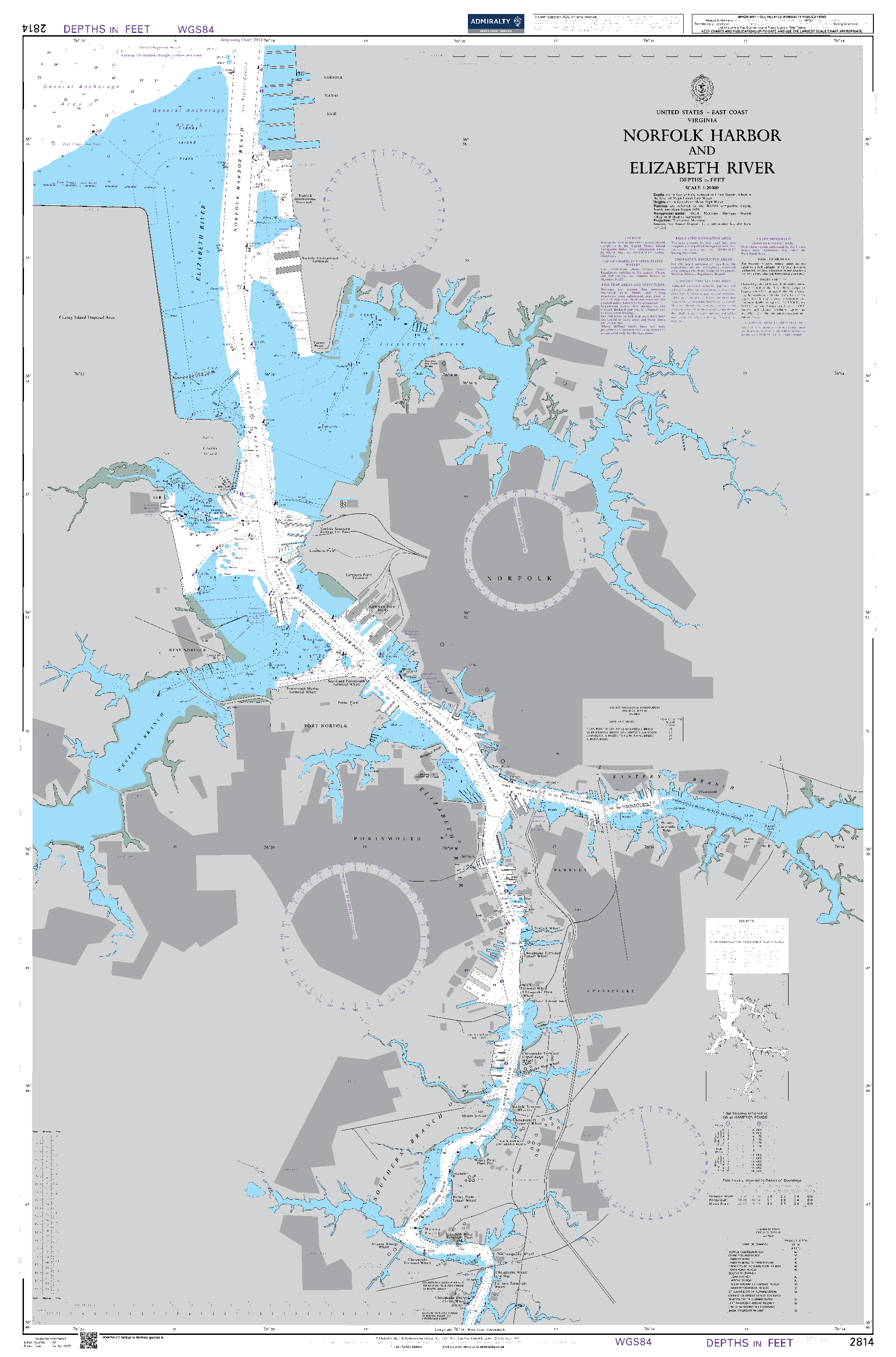 British Admiralty Nautical Chart  2814: Norfolk Harbor and Elizabeth River