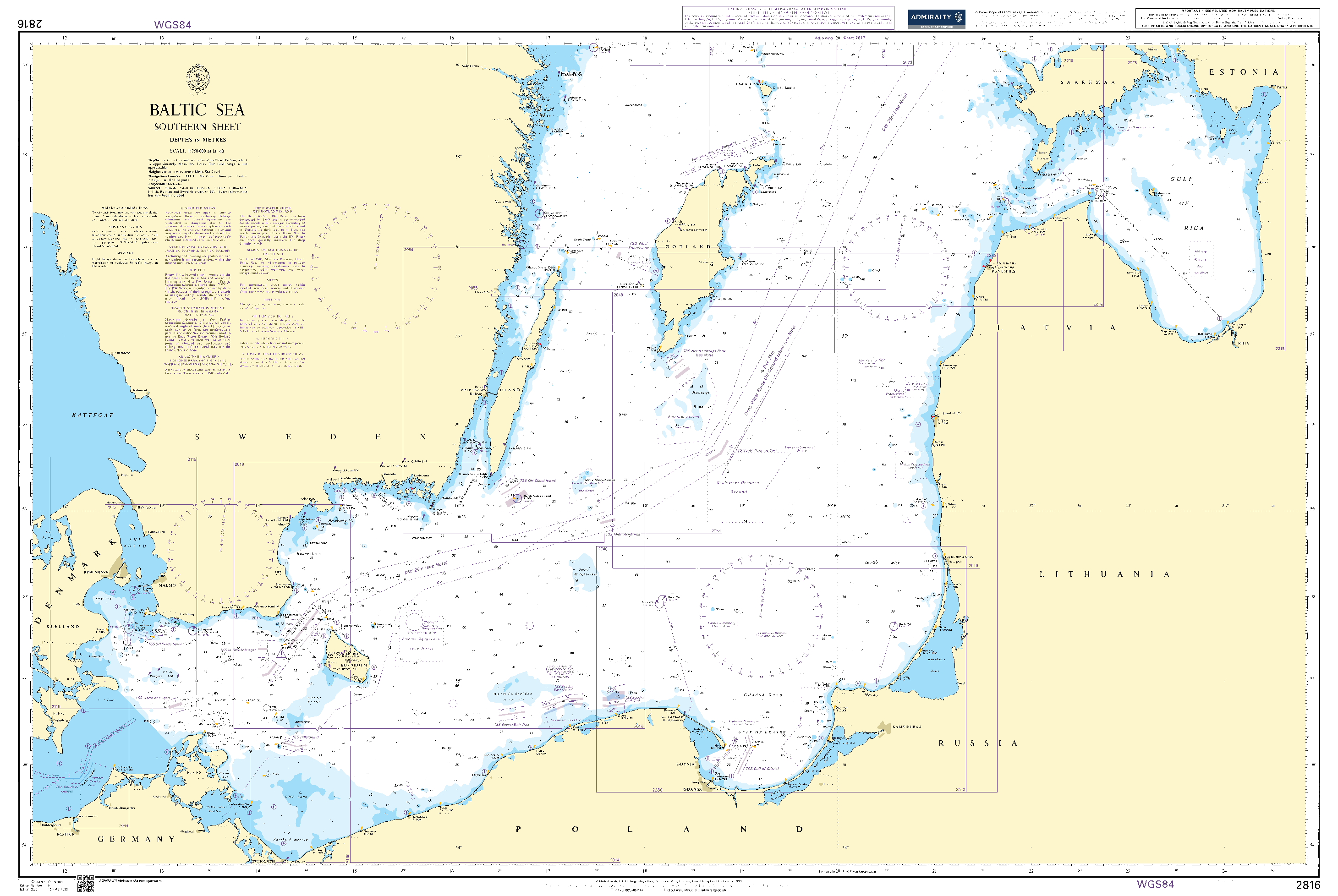 British Admiralty Nautical Chart 2816: Baltic Sea, Southern Sheet