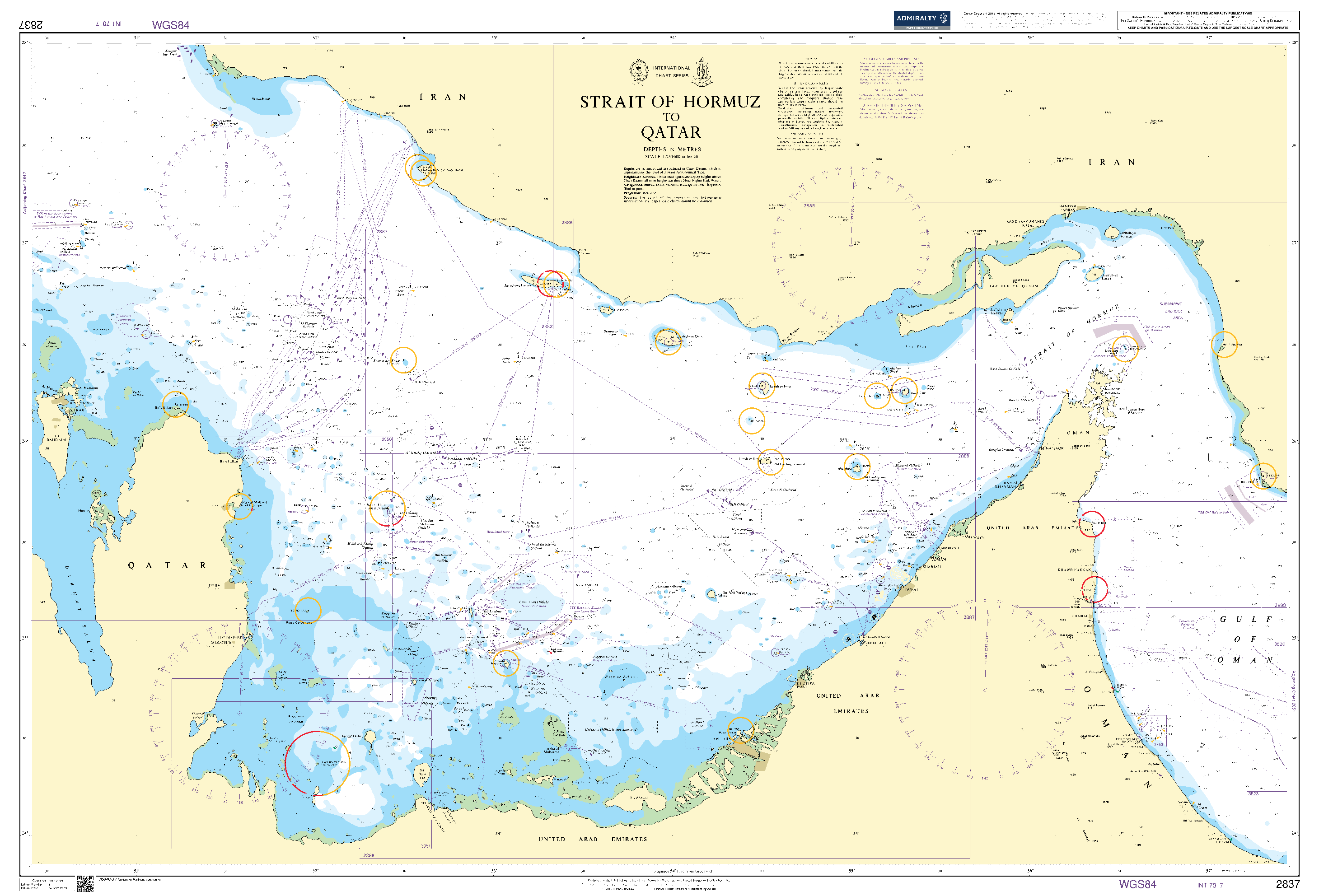 British Admiralty Nautical Chart 2837: The Gulf, Strait of Hormuz to Qatar