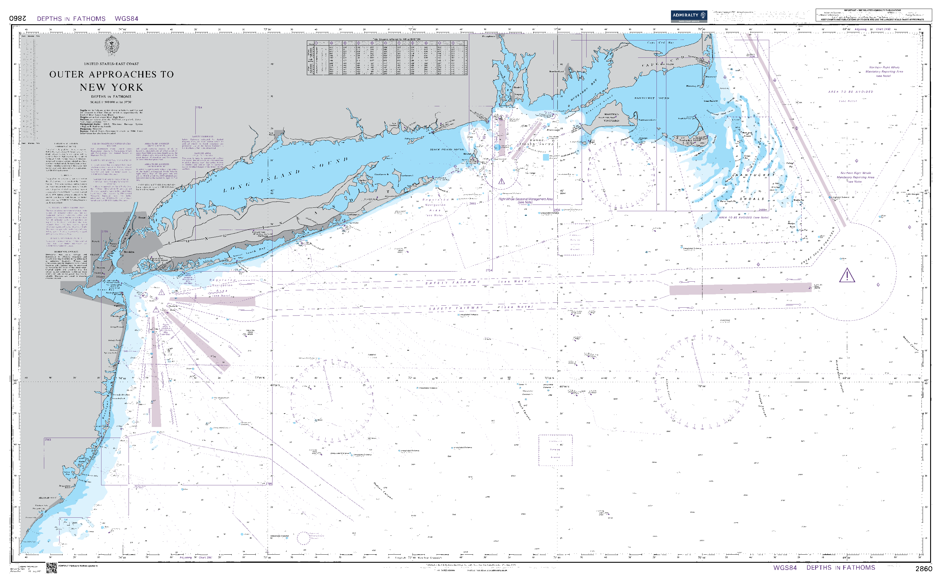 British Admiralty Nautical Chart  2860: Outer Approaches to New York