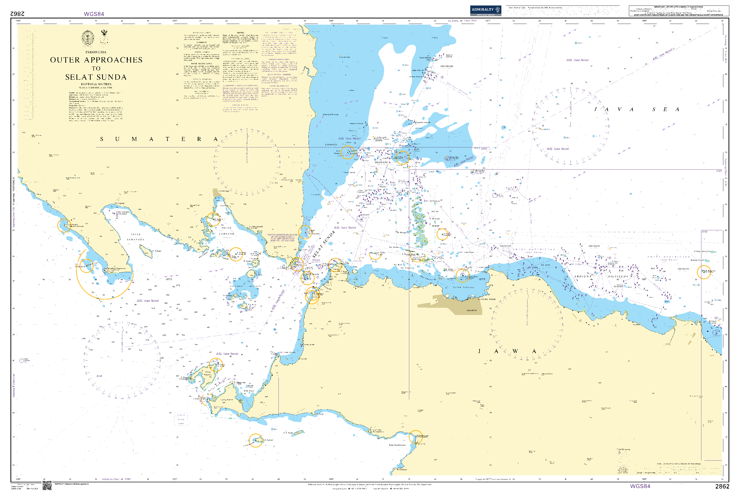 British Admiralty Nautical Chart 2862: Indonesia, Outer Approaches to Selat Sunda