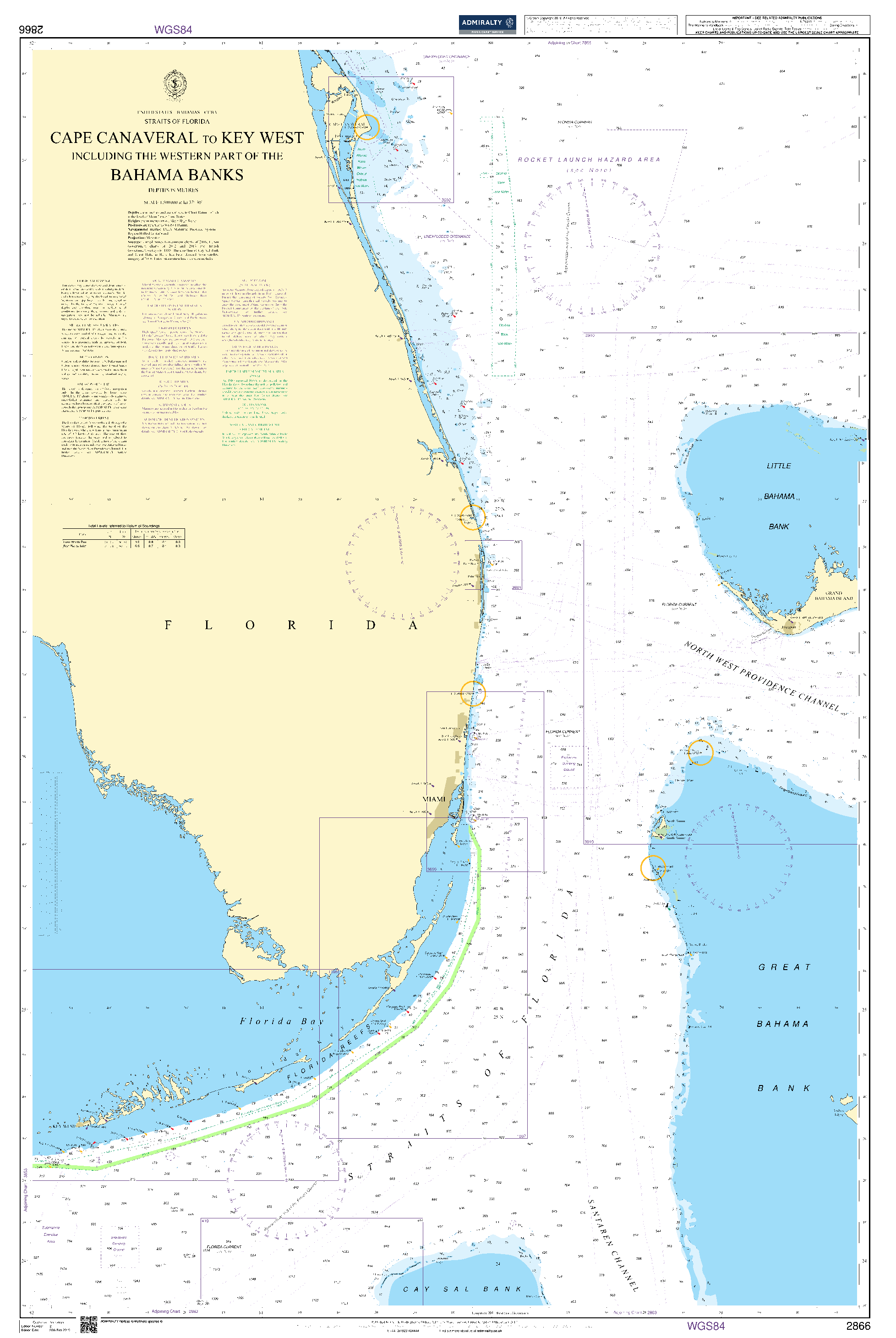 British Admiralty Nautical Chart 2866: Cape Canaveral to Key West including the Western Part of the Bahama Banks