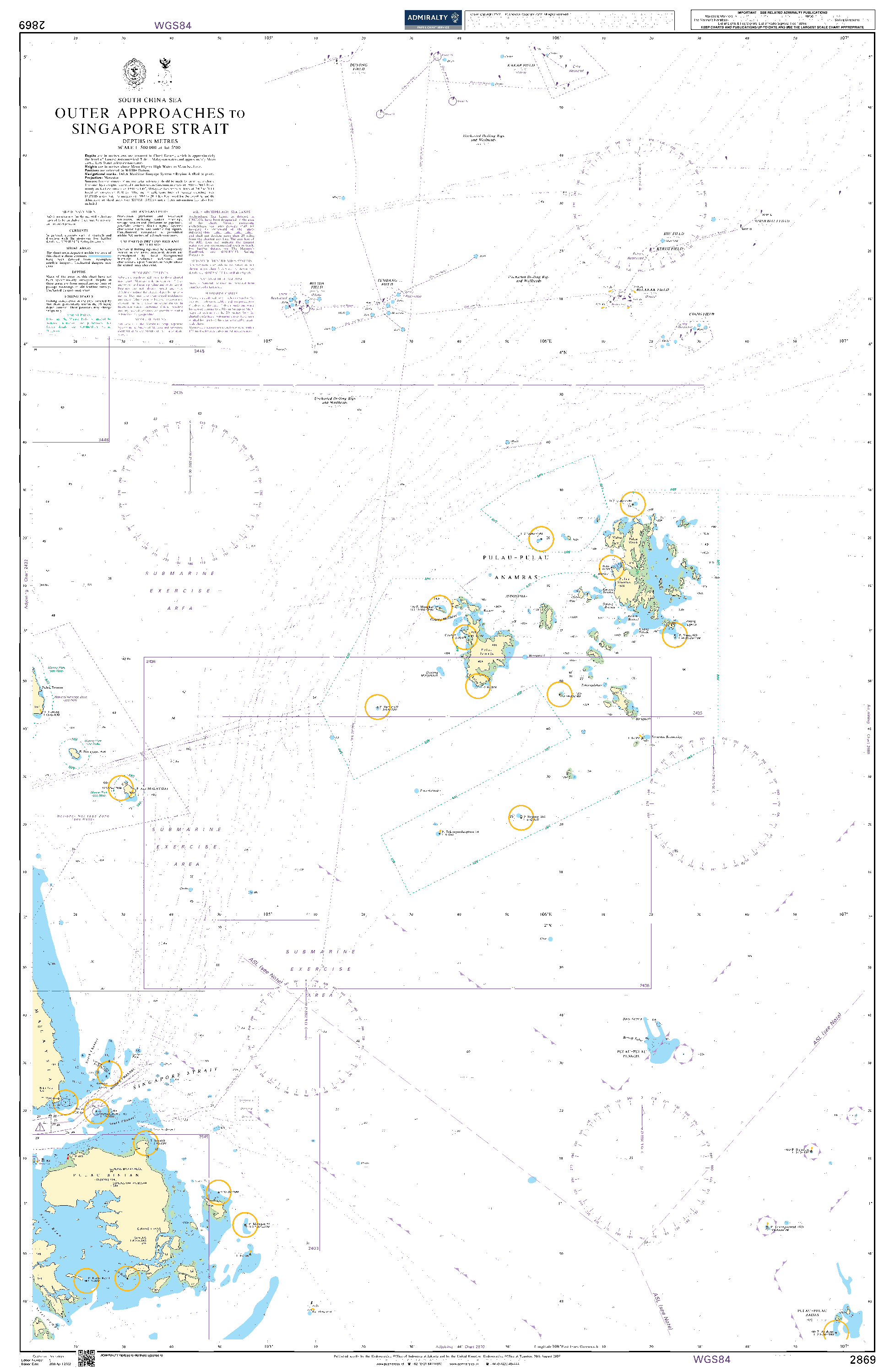 British Admiralty Nautical Chart 2869: South China Sea, Outer Approaches to Singapore Strait