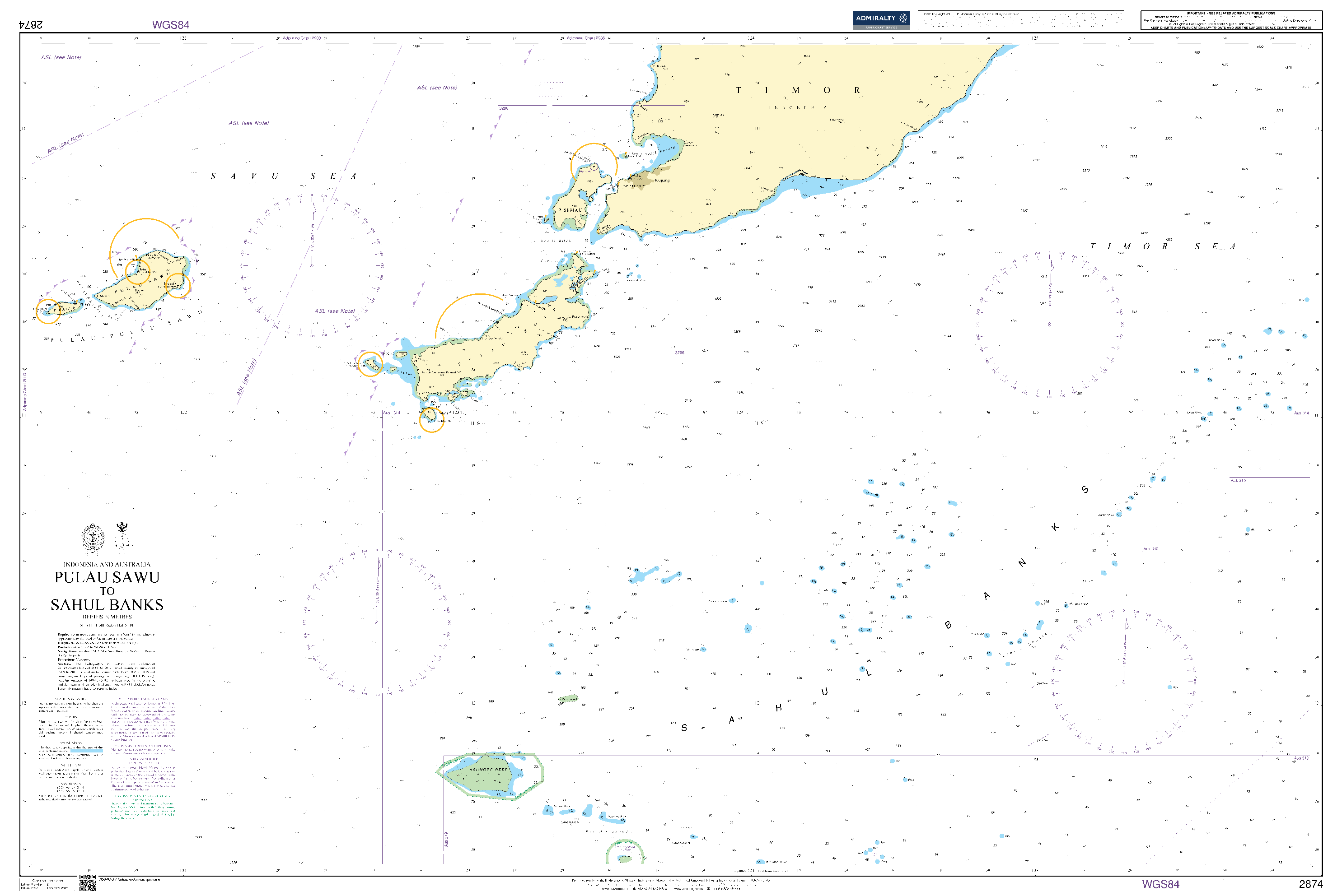 British Admiralty Nautical Chart 2874: Indonesia and Australia, Pulau Sawu to Sahul Banks
