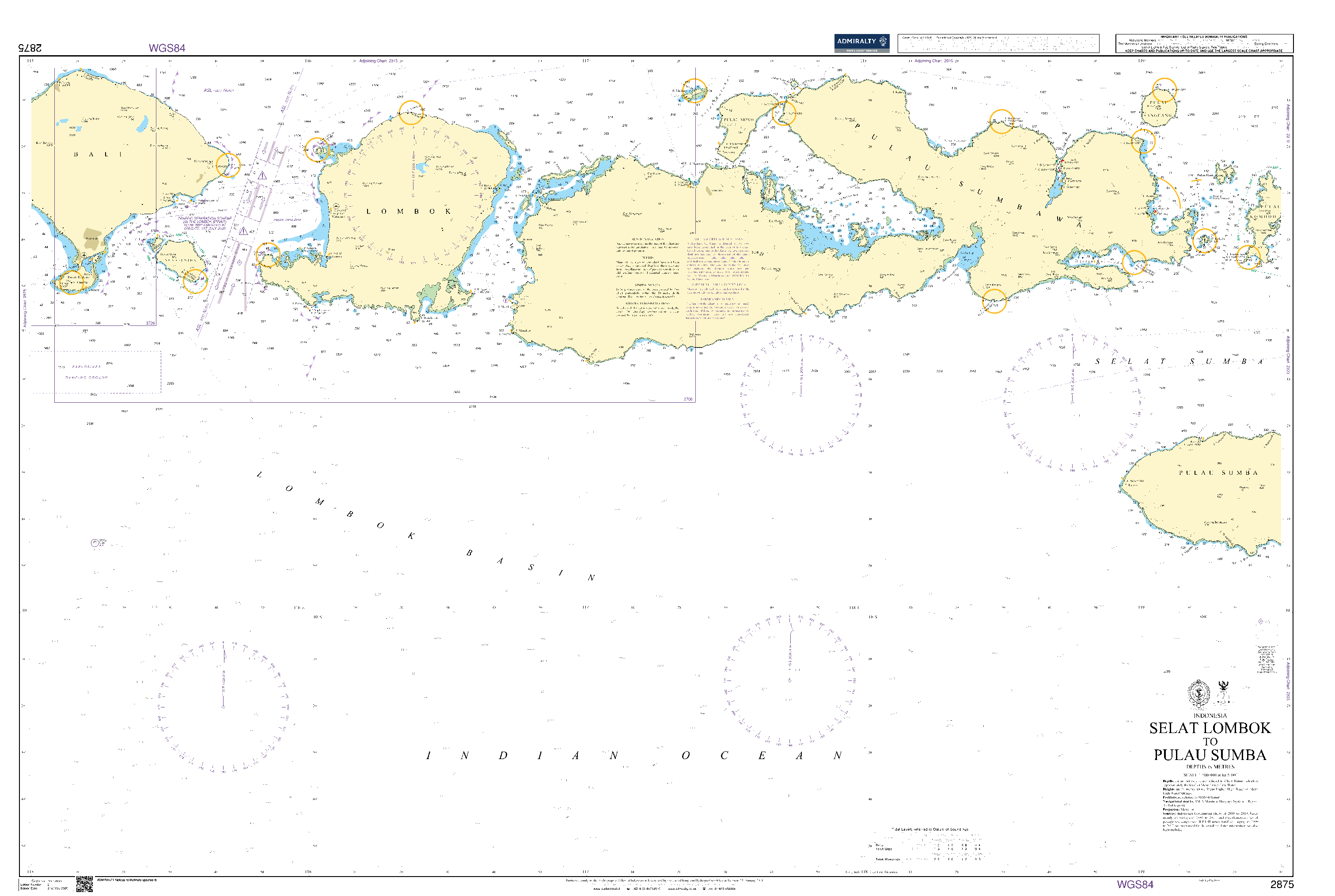 British Admiralty Nautical Chart 2875: Selat Lombok to Pulau Sumba