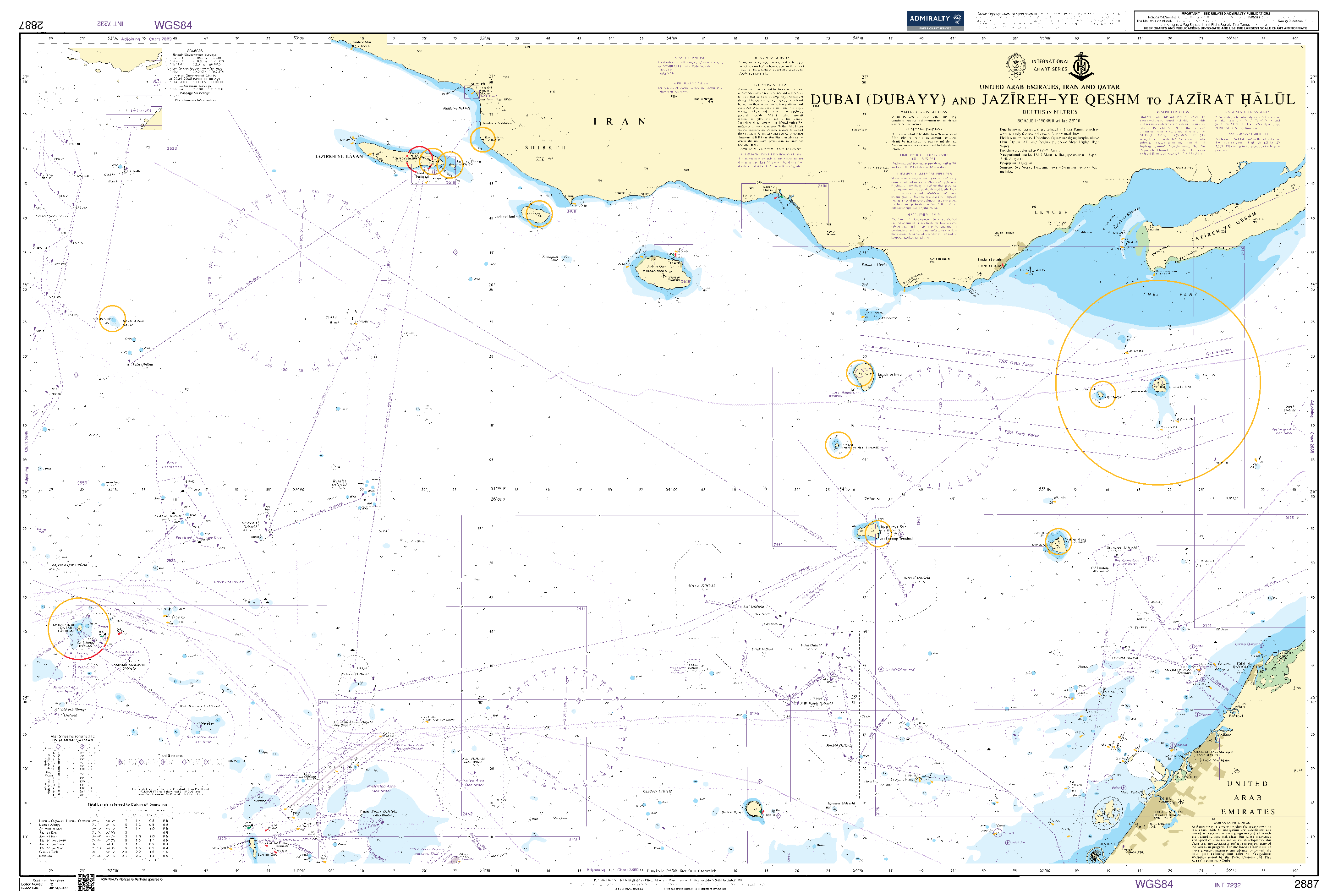 British Admiralty Nautical Chart 2887: United Arab Emirates, Iran and Qatar, Dubai (Dubayy) and Jazireh-ye Qeshm to Jazirat –alul