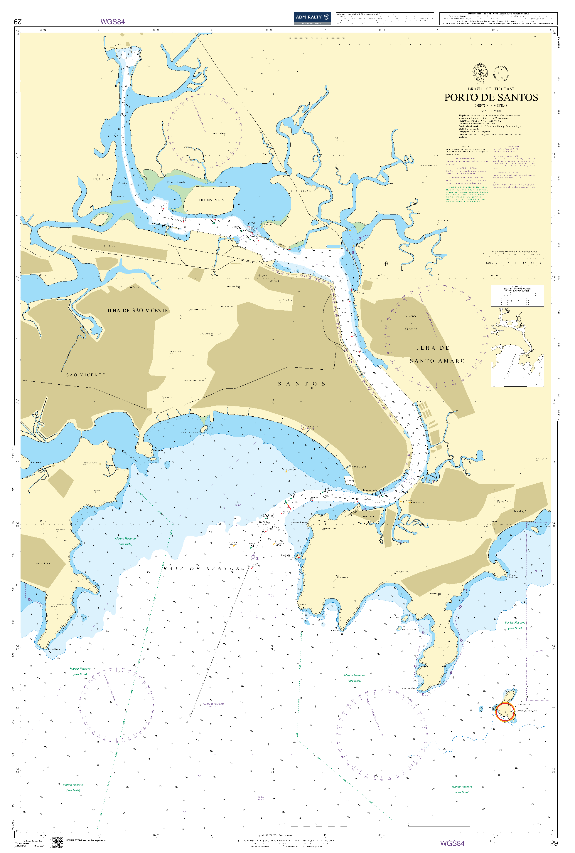British Admiralty Nautical Chart 29: Brazil - South Coast, Porto de Santos