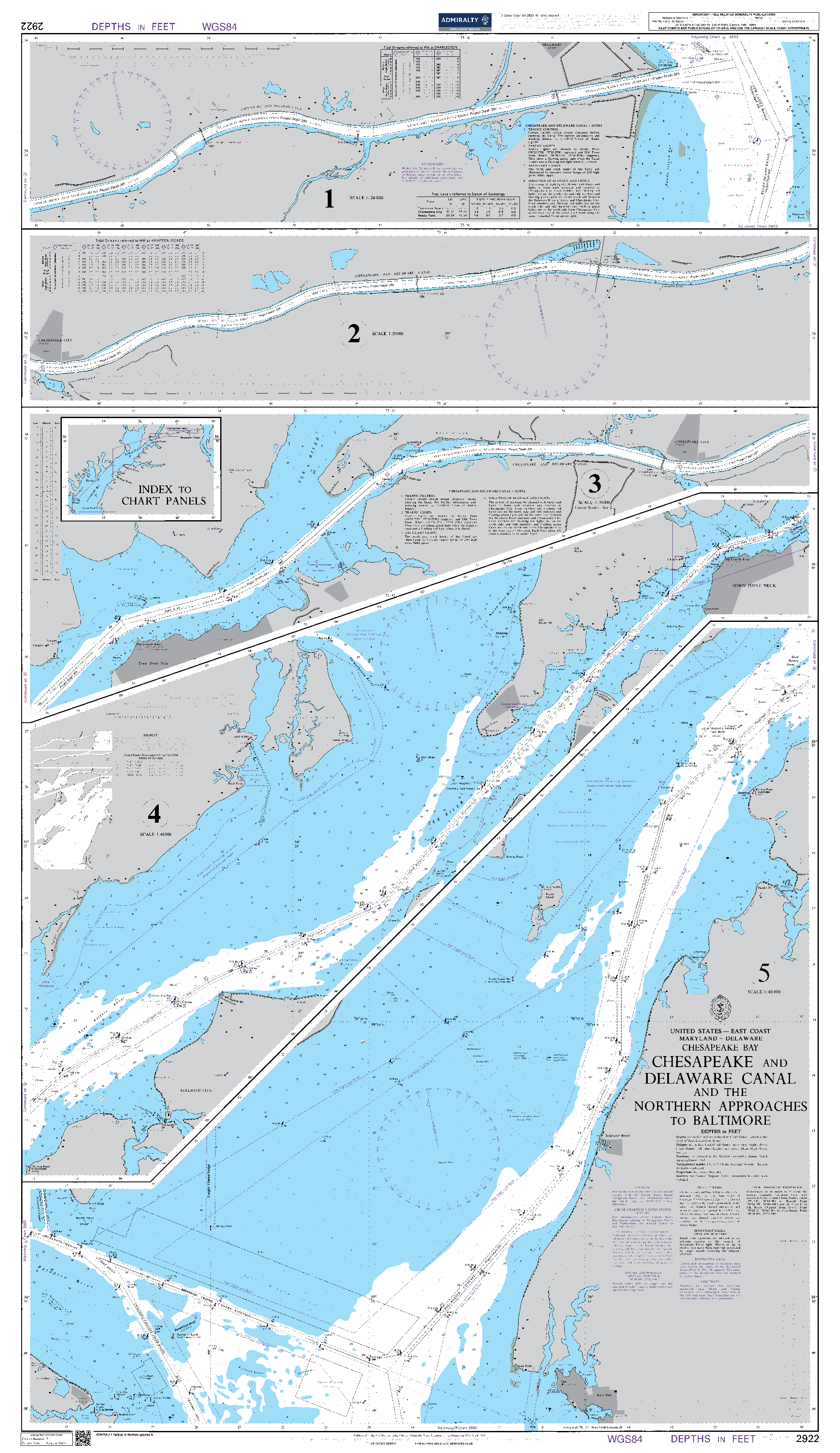 British Admiralty Nautical Chart 2922: Chesapeake and Delaware Canal and the Northern Approaches to Baltimore