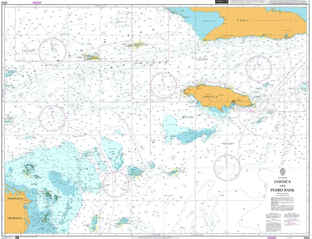 British Admiralty Nautical Chart 2943: Jamaica and Pedro Bank