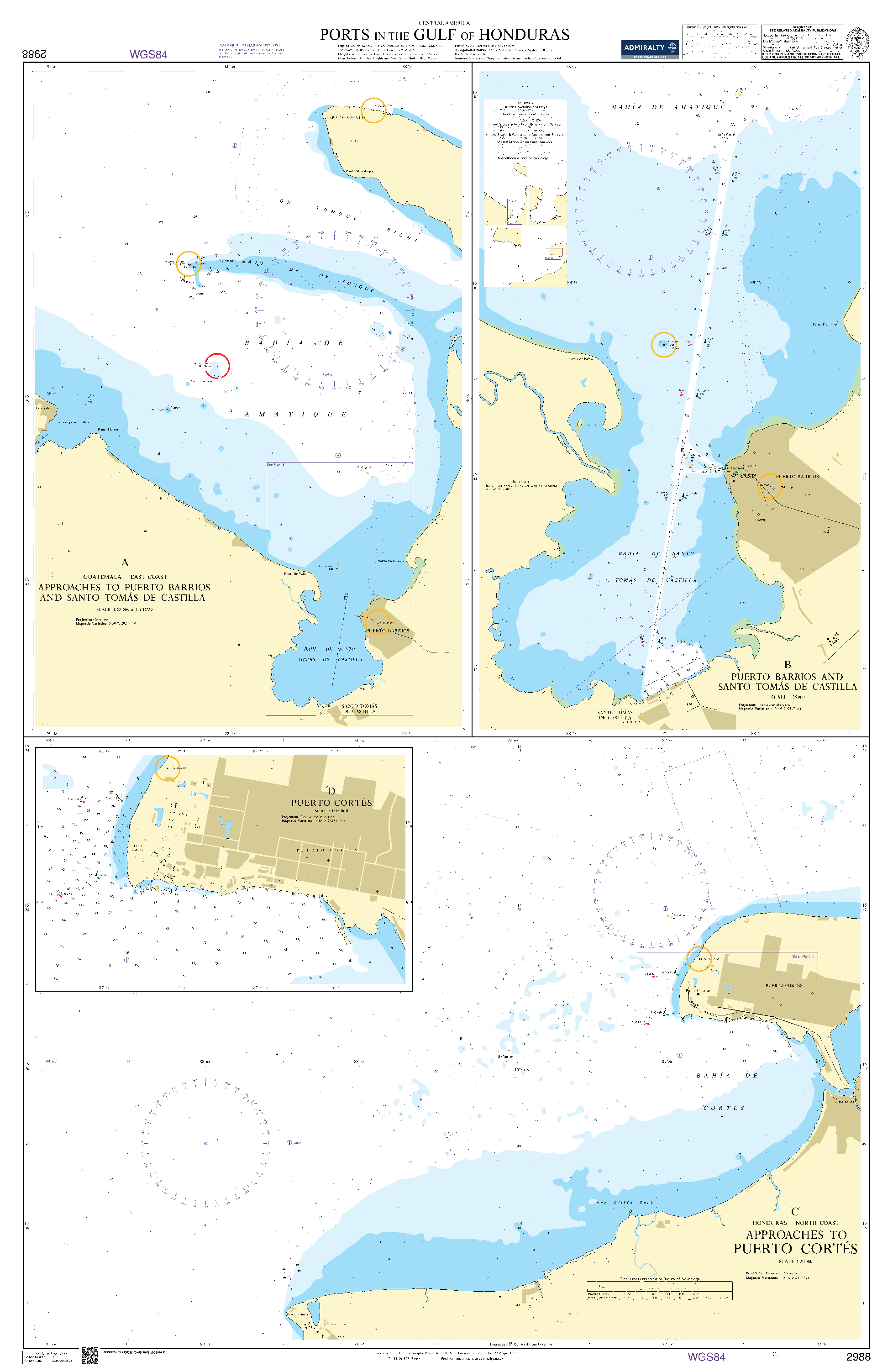 British Admiralty Nautical Chart 2988: Ports in the Gulf of Honduras