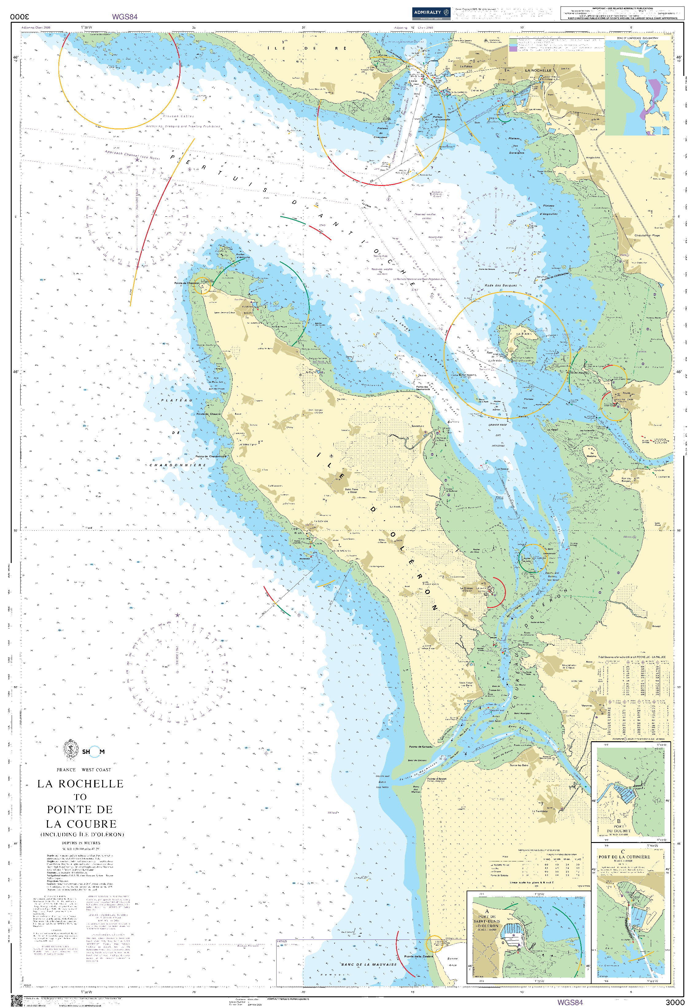British Admiralty Nautical Chart 3000: La Rochelle to Pointe de la Coubre (including Ile d' Oleron)