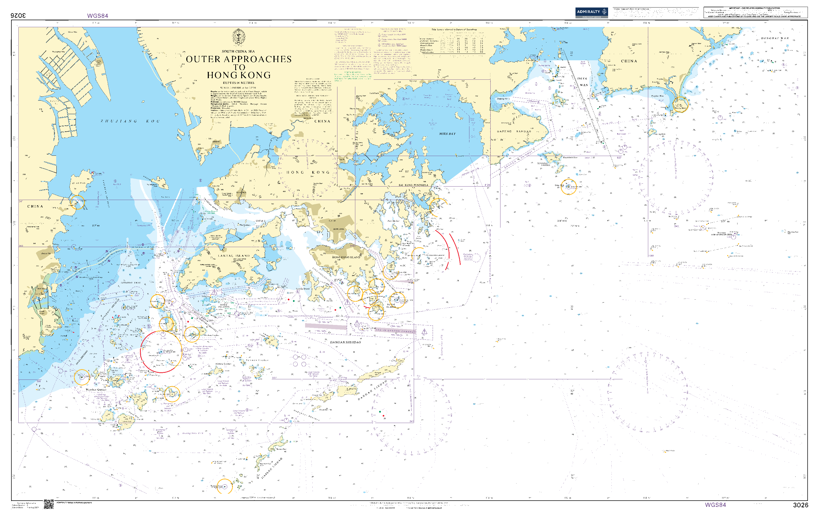 British Admiralty Nautical Chart  3026: South China Sea, Outer Approaches to Hong Kong