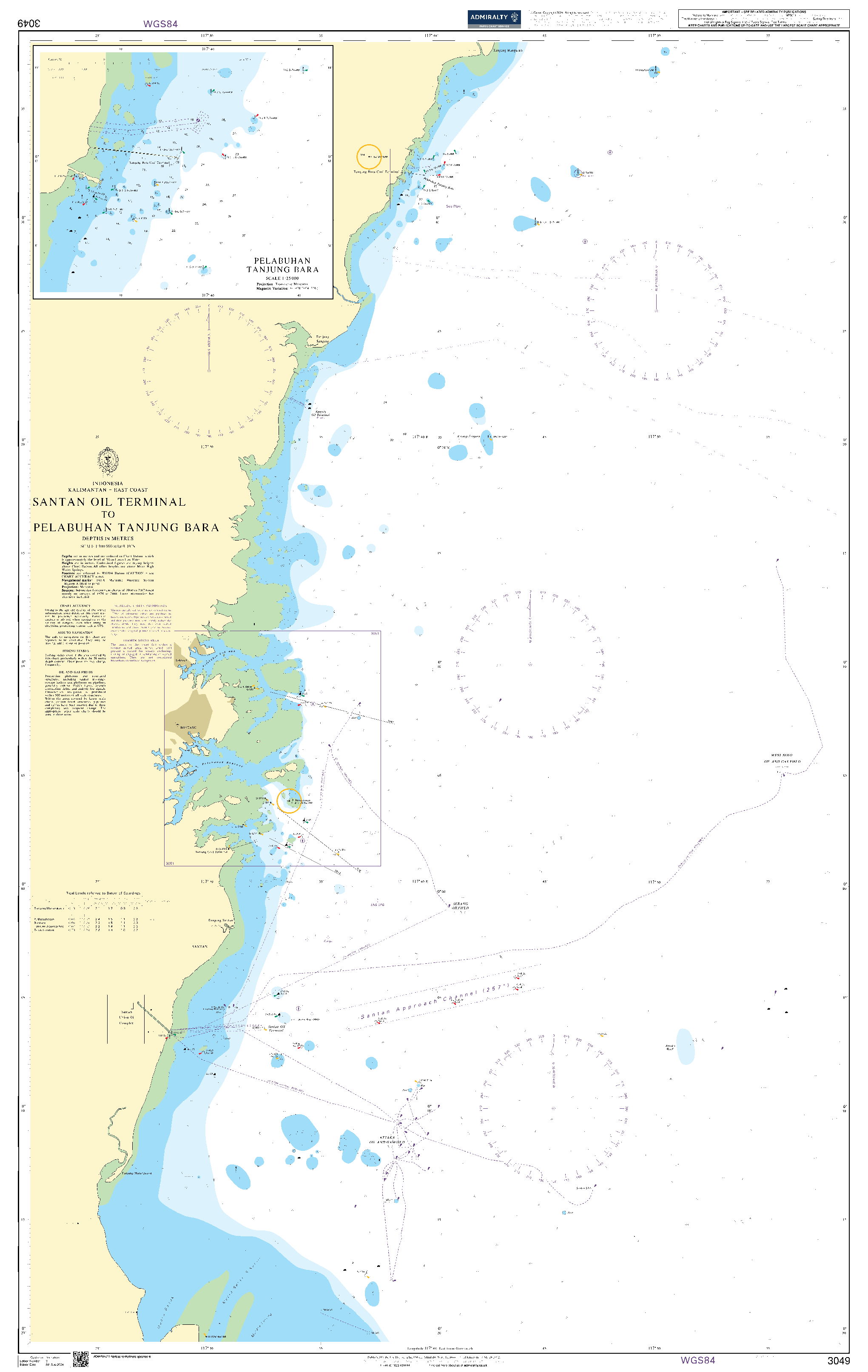 British Admiralty Nautical Chart 3049: Santan Oil Terminal to Pelabuhan Tanjung Bara