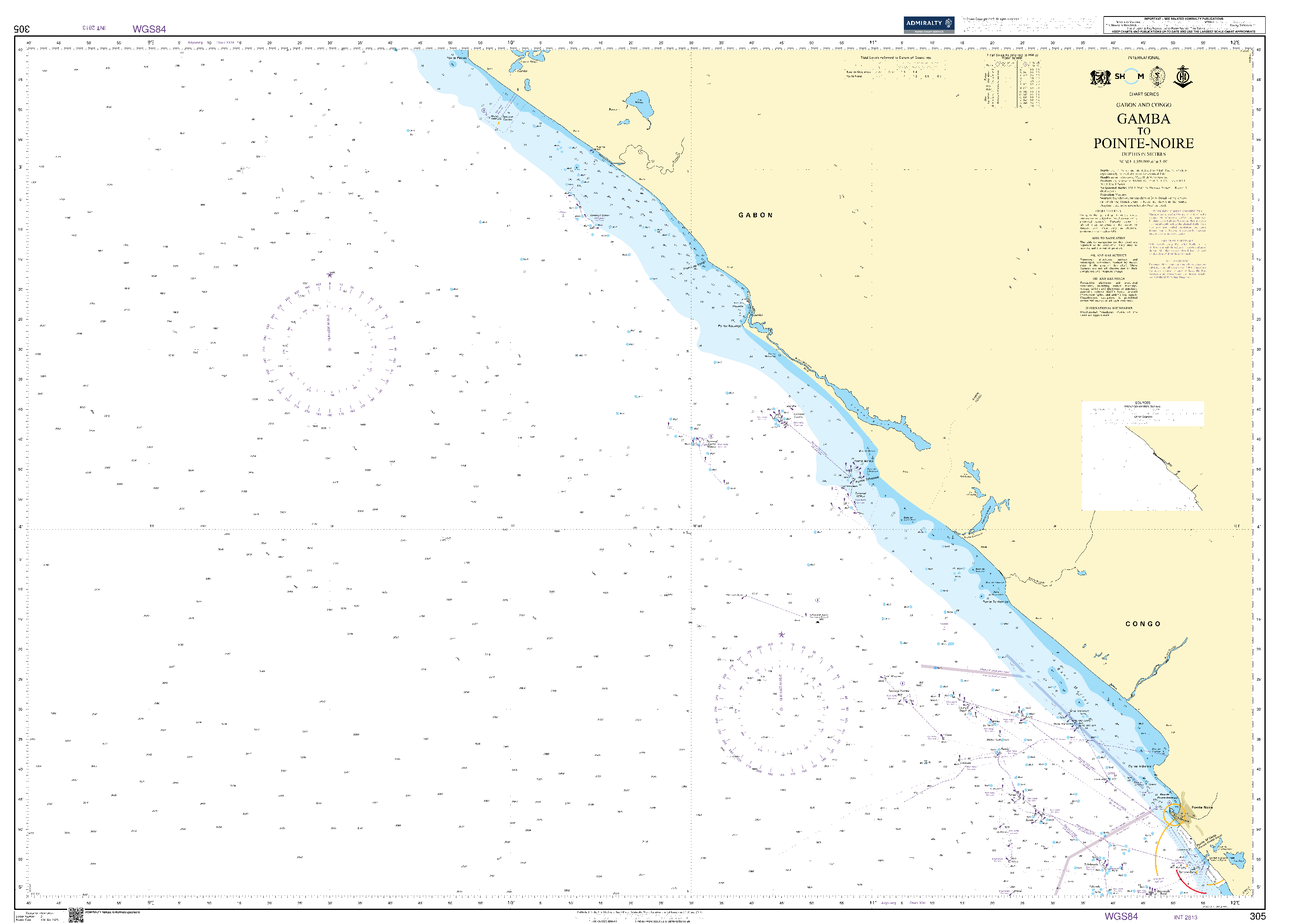 British Admiralty Nautical Chart 305: Gabon and Congo, Gamba to Pointe-Noire
