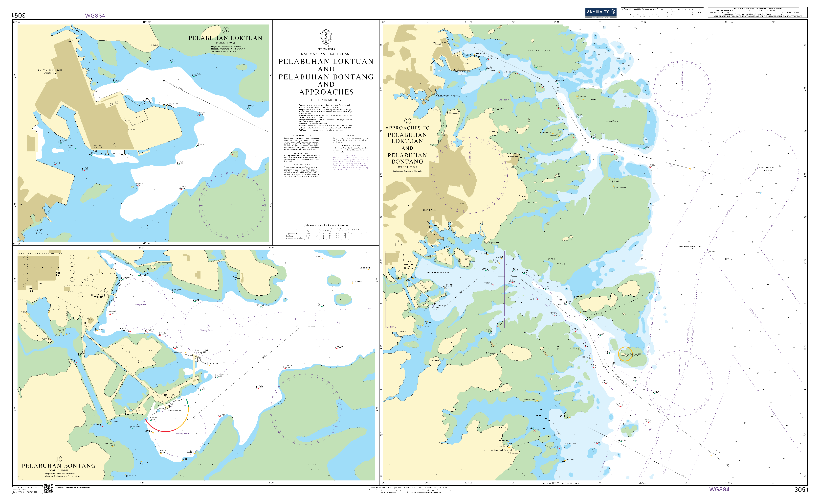 British Admiralty Nautical Chart 3051: Pelabuhan Loktuan and Pelabuhan Bontang and Approaches