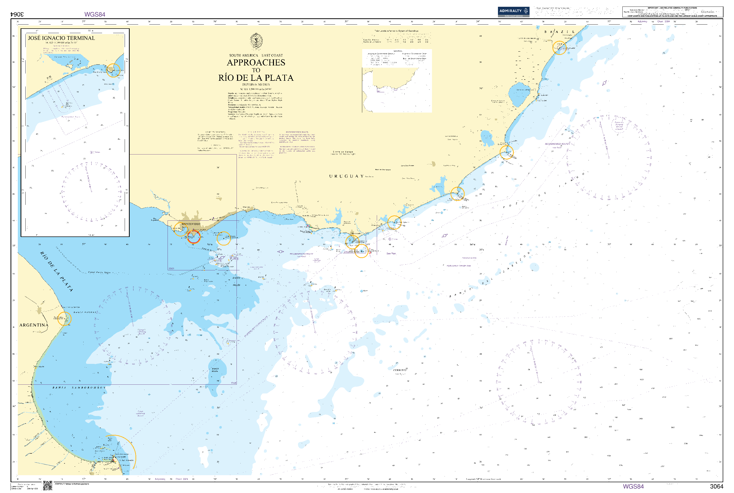 British Admiralty Nautical Chart 3064: Approaches to Rio de La Plata