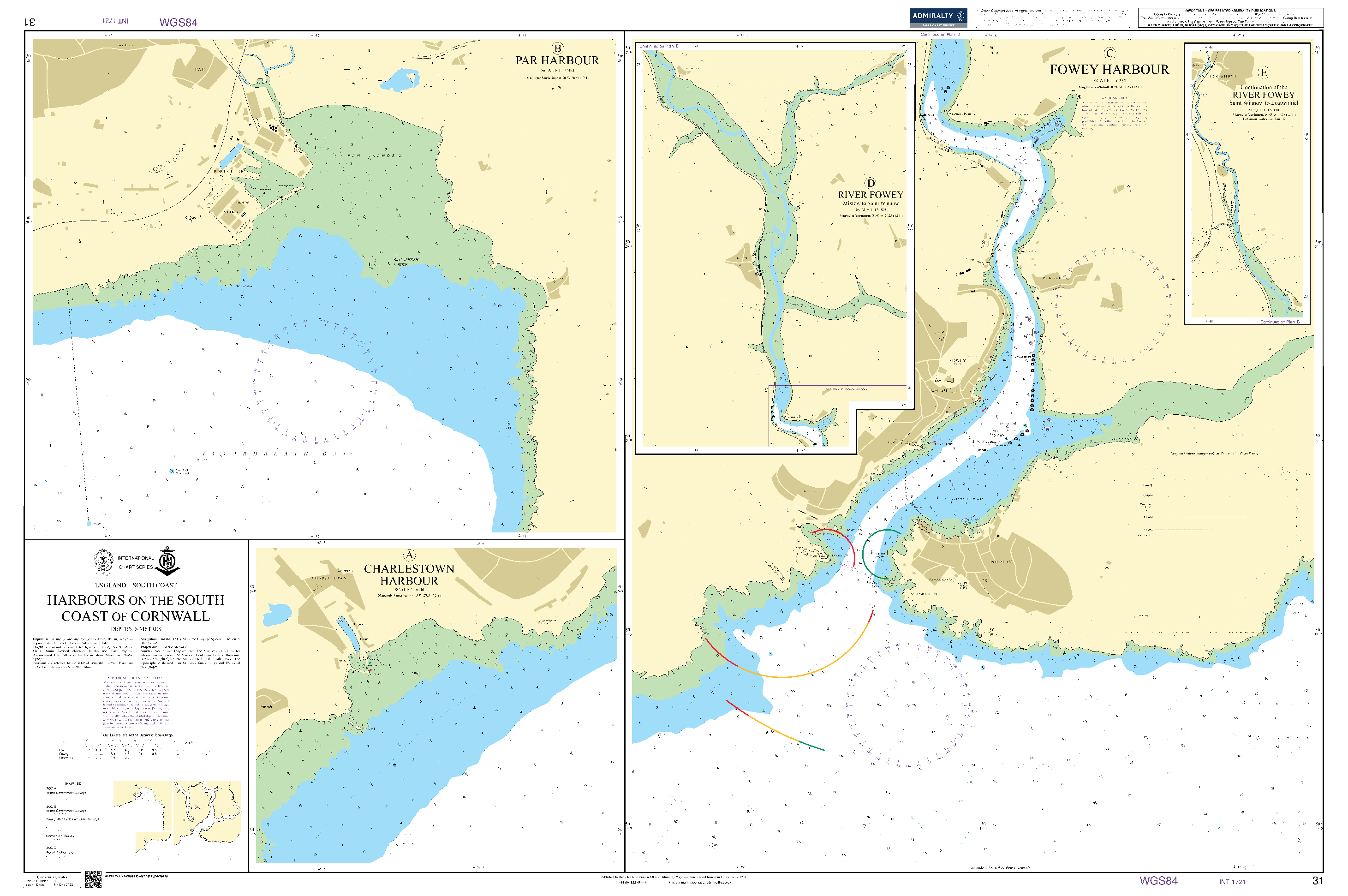 British Admiralty Nautical Chart 31: Harbours on the South Coast of Cornwall