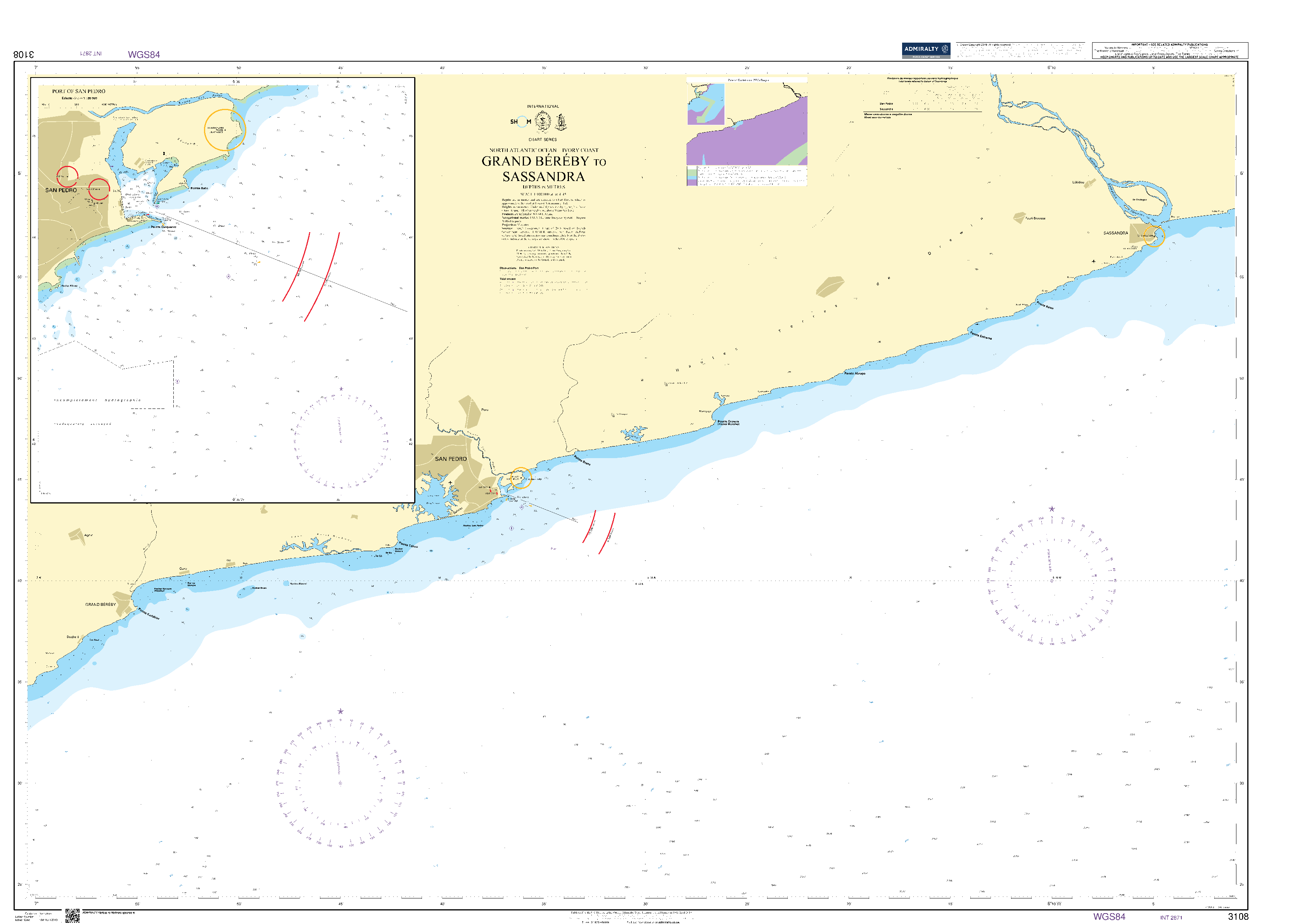 British Admiralty Nautical Chart 3108: Grand Bereby to Sassandra