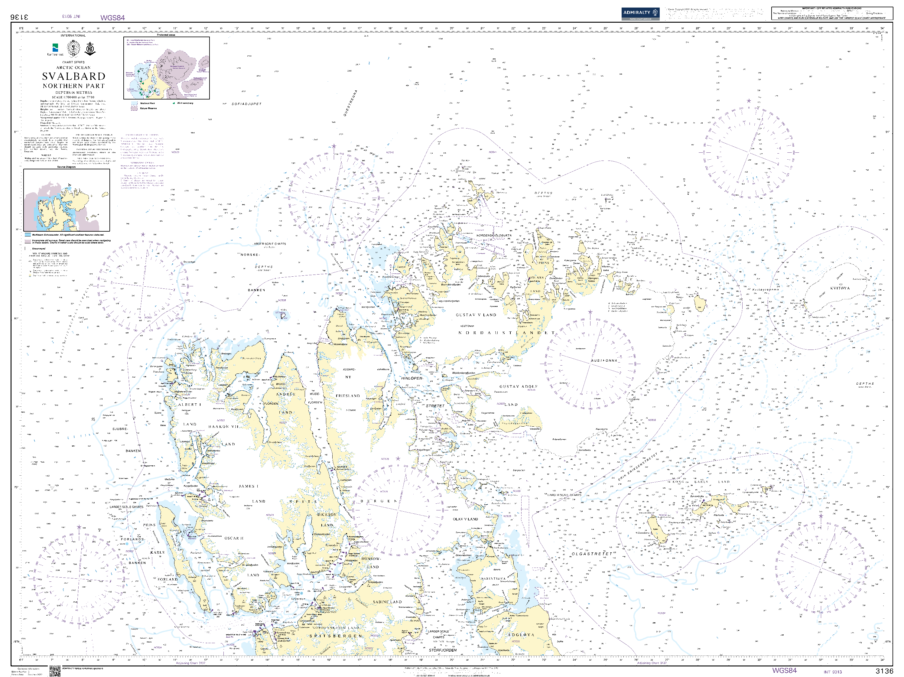 British Admiralty Nautical Chart 3136: Arctic Ocean, Svalbard, Northern Part