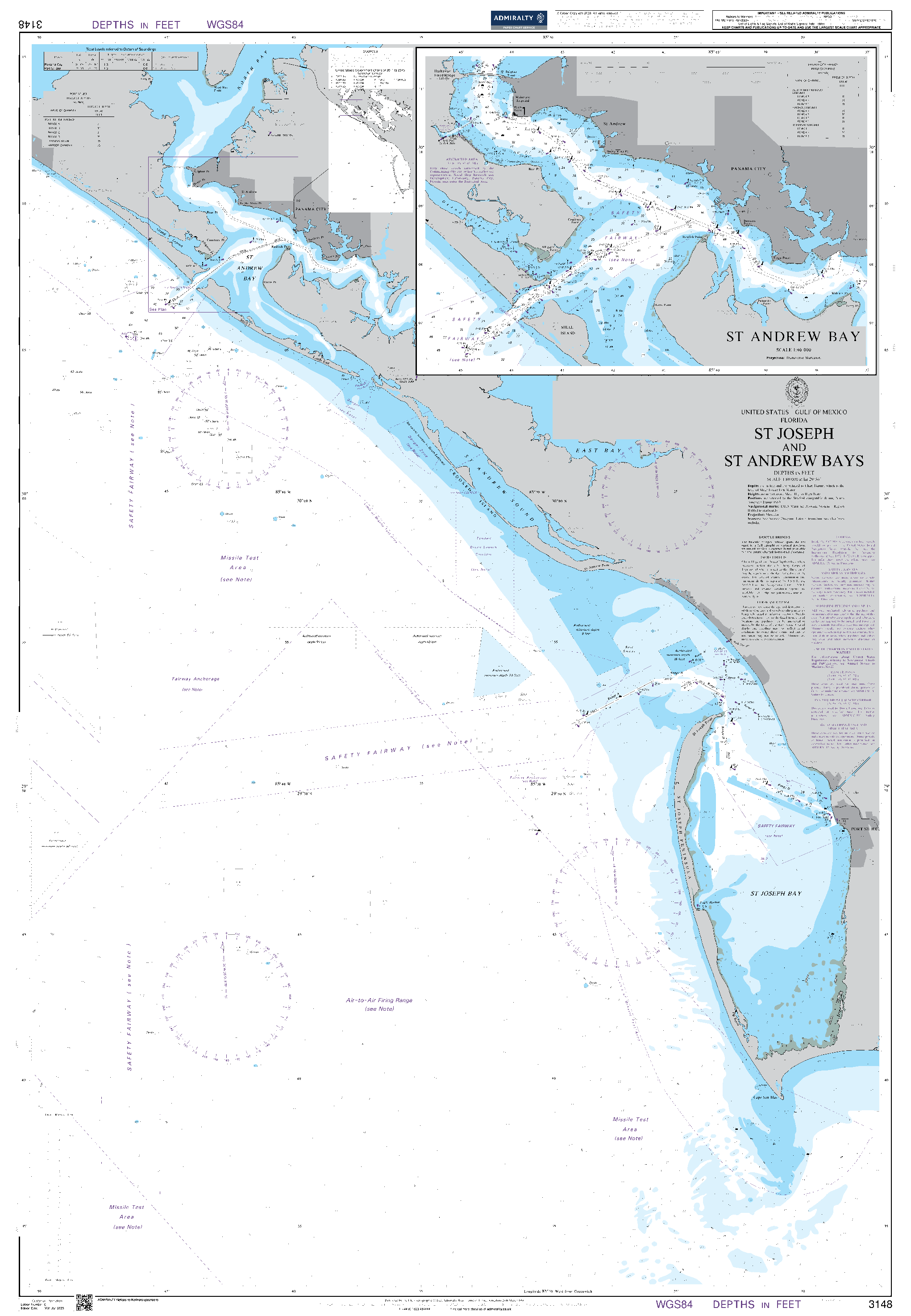 British Admiralty Nautical Chart  3148: United States - Gulf of Mexico, Florida, St Joseph and St Andrew Bays (Replaced by Charts 3852)