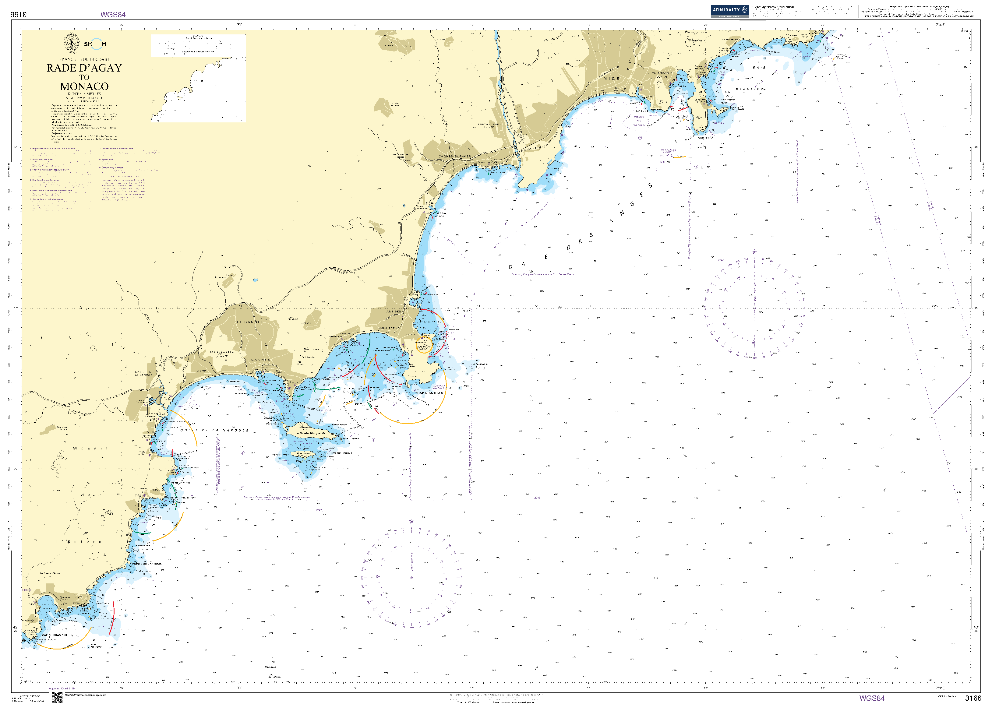British Admiralty Nautical Chart 3166: Rade d'Agay to Monaco