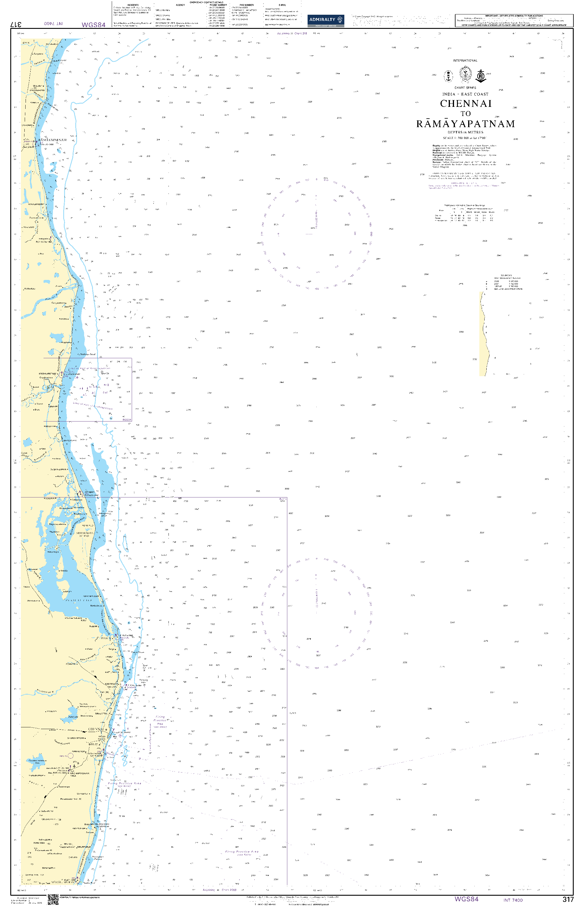 British Admiralty Nautical Chart 317: Chennai to Ramayapatnam