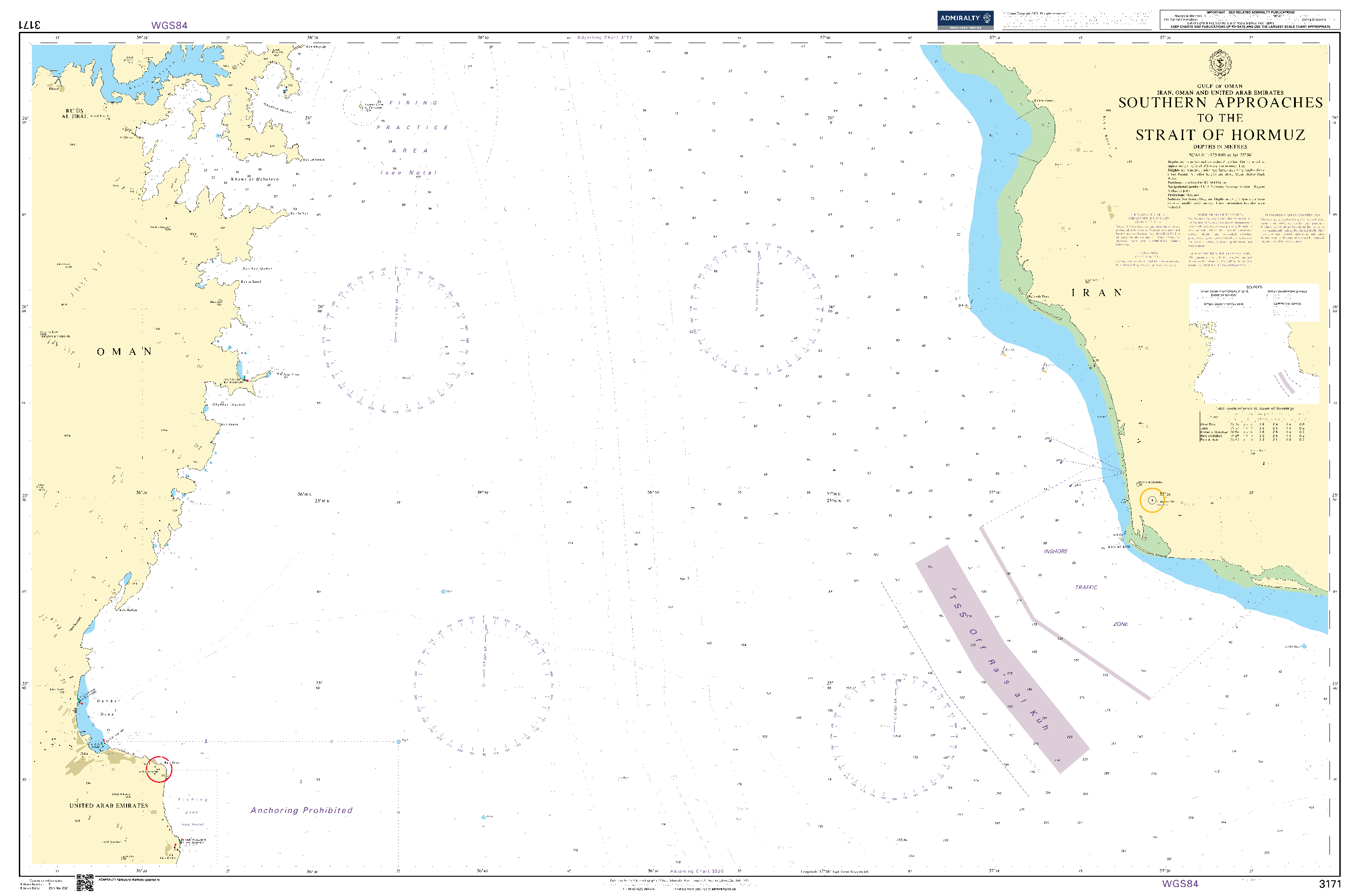British Admiralty Nautical Chart  3171: Southern Approaches to the Strait of Hormuz
