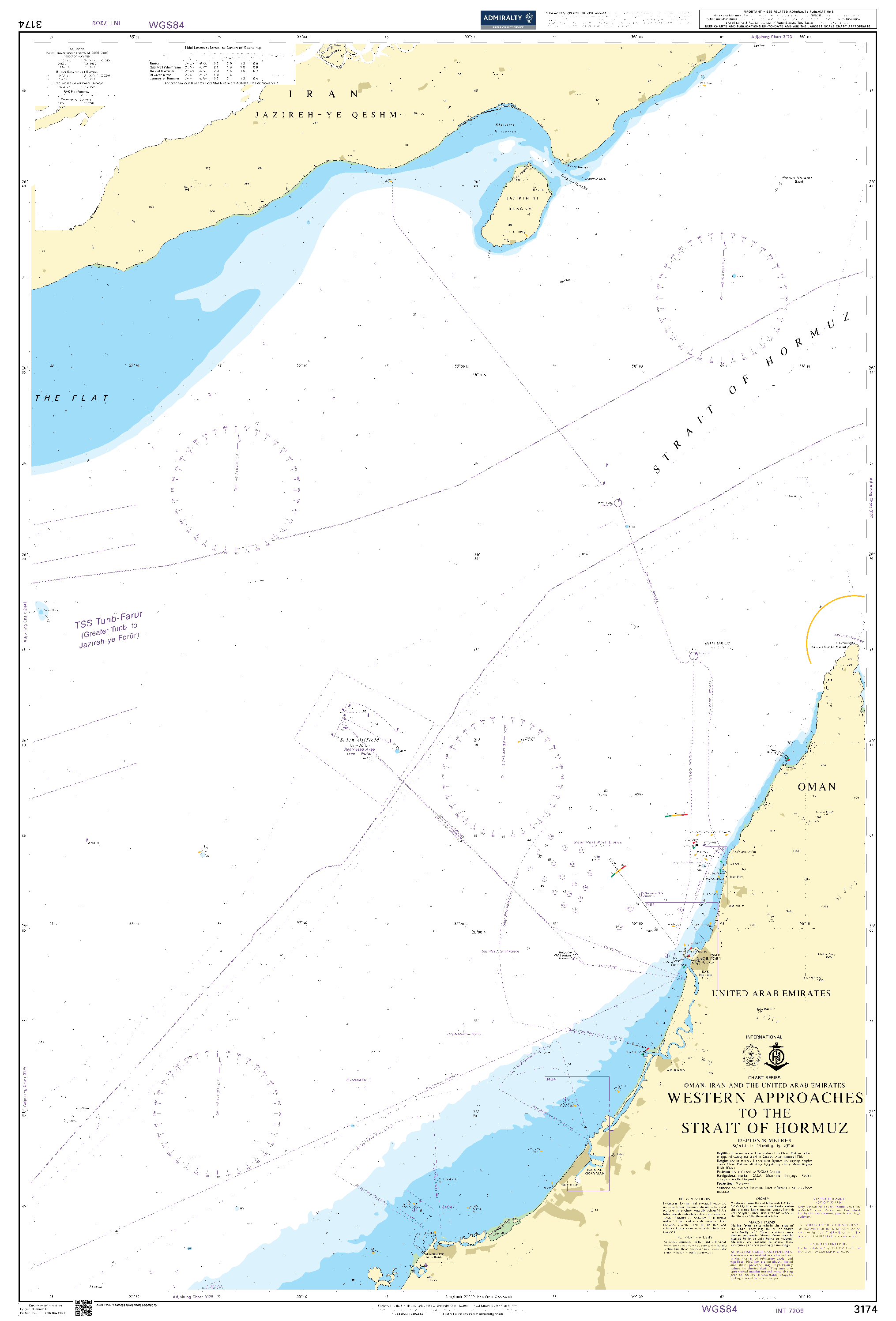 British Admiralty Nautical Chart 3174: Oman, Iran and The United Arab Emirates, Western Approaches to the Strait of Hormuz