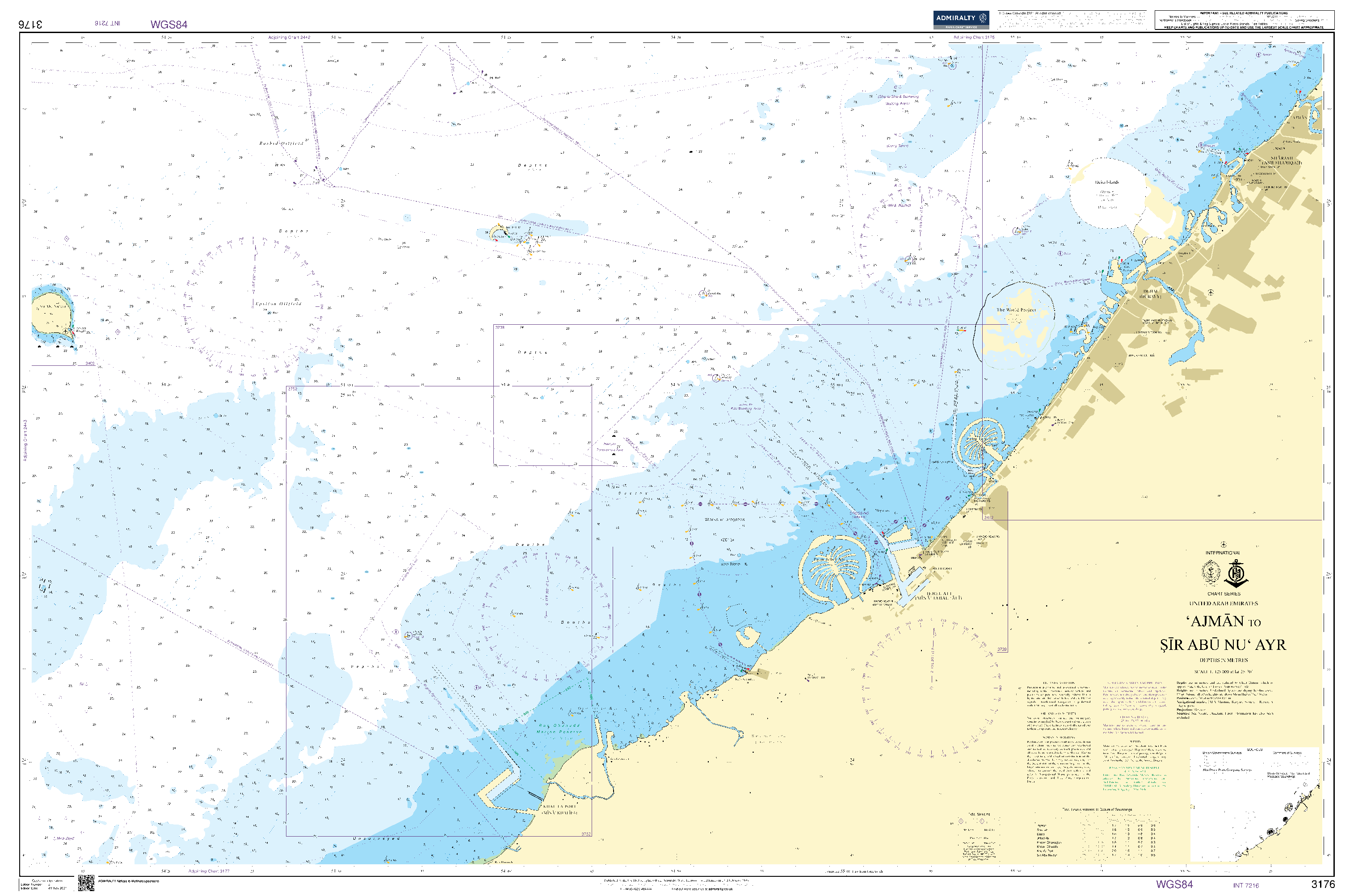 British Admiralty Nautical Chart 3176: United Arab Emirates and Iran, Jazīrat Al Hamra’ to Dubai (Dubayy) and Jazīreh - Ye Sirrī