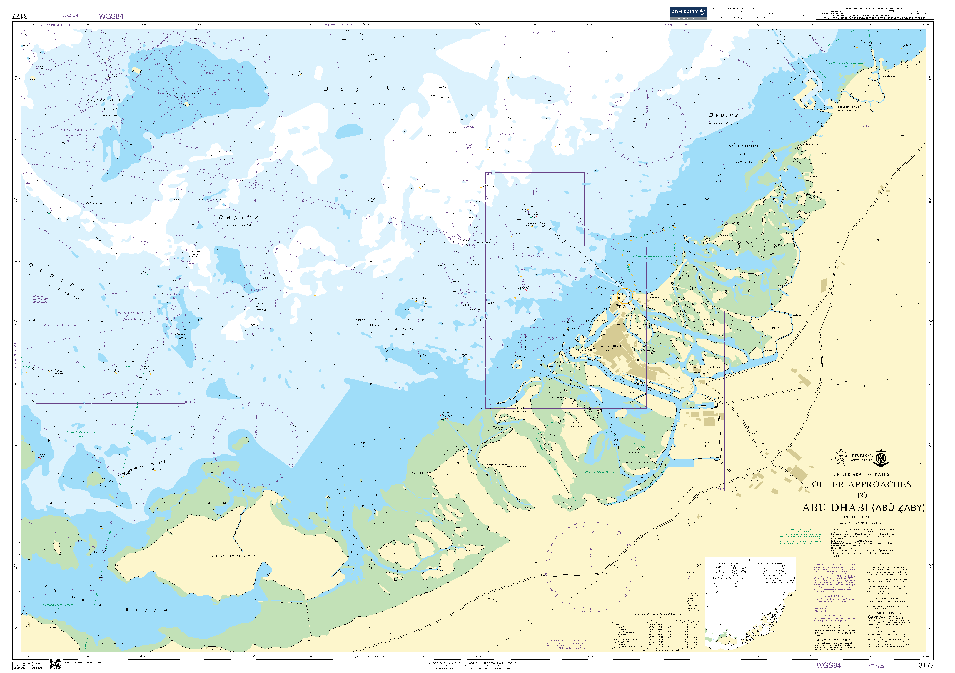 British Admiralty Nautical Chart 3177: United Arab Emirates, Outer Approaches to Abu Dhabi (Abu Zaby)