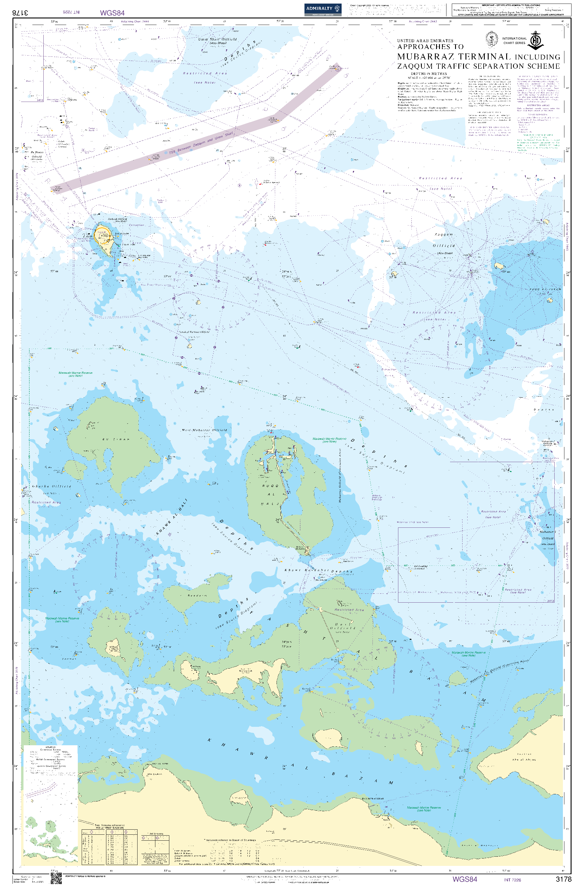 British Admiralty Nautical Chart 3178: United Arab Emirates, Approaches to Mubarraz Terminal including Zaqqum Traffic Separation Scheme
