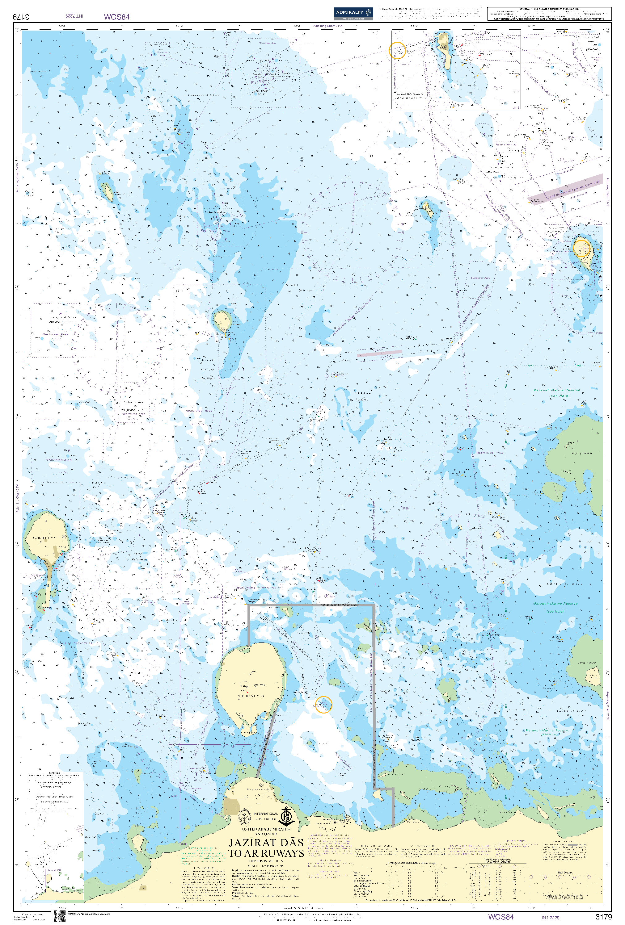 British Admiralty Nautical Chart 3179: United Arab Emirates and Qatar, Jazīrat Dās to Ar Ru'ays