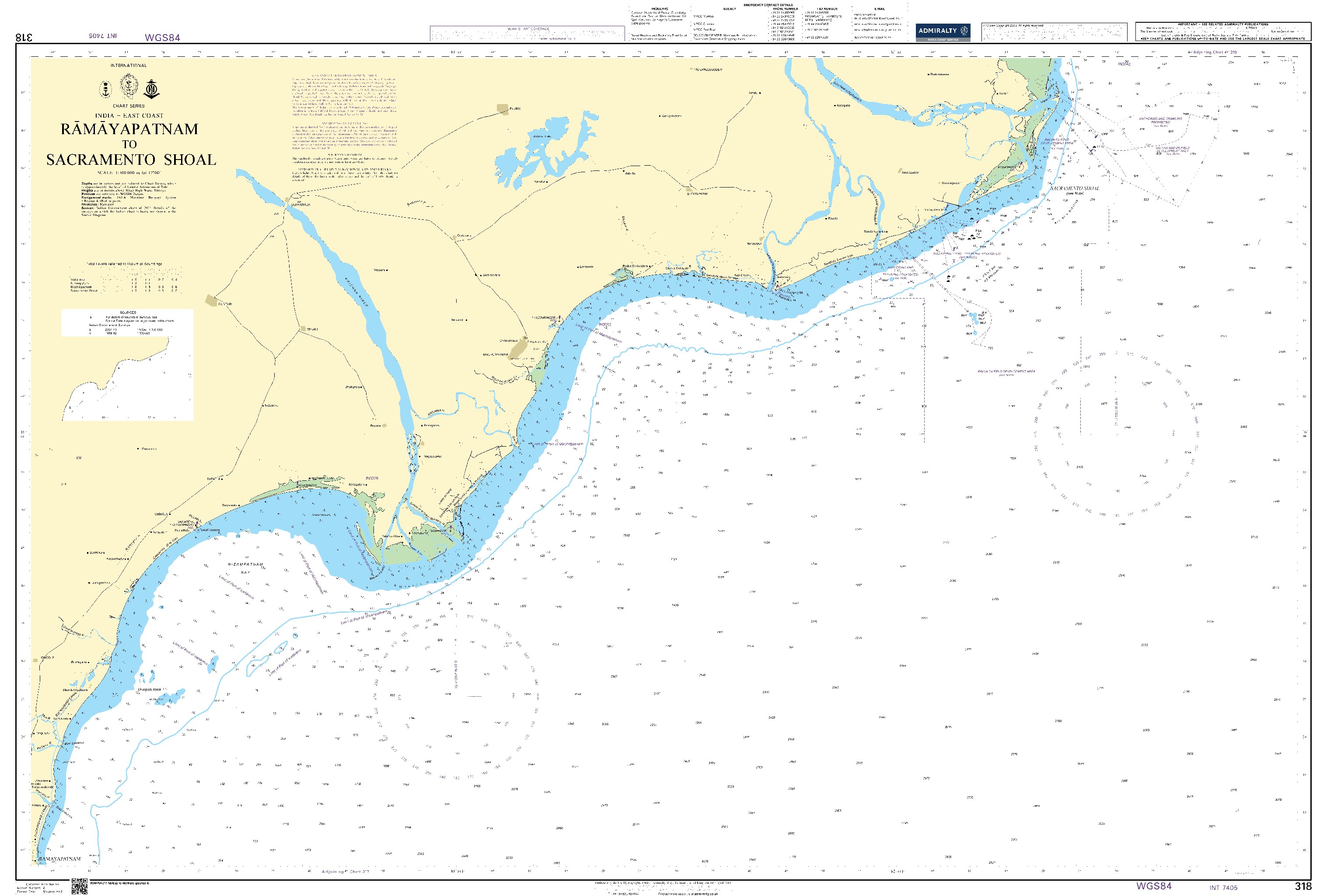 British Admiralty Nautical Chart 318: Ramayapatnam to Sacramento Shoal