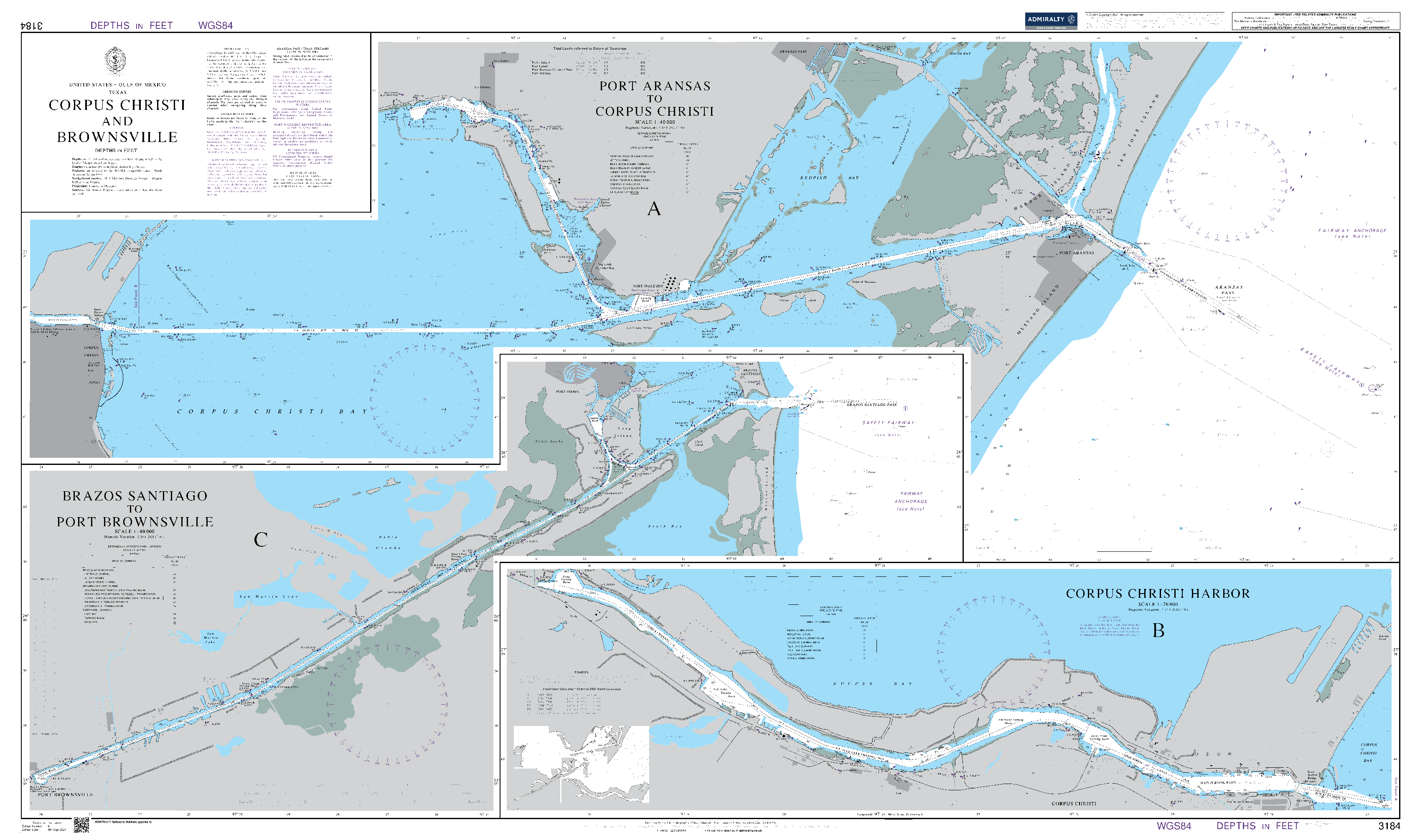 British Admiralty Nautical Chart 3184: Corpus Christi and Brownsville