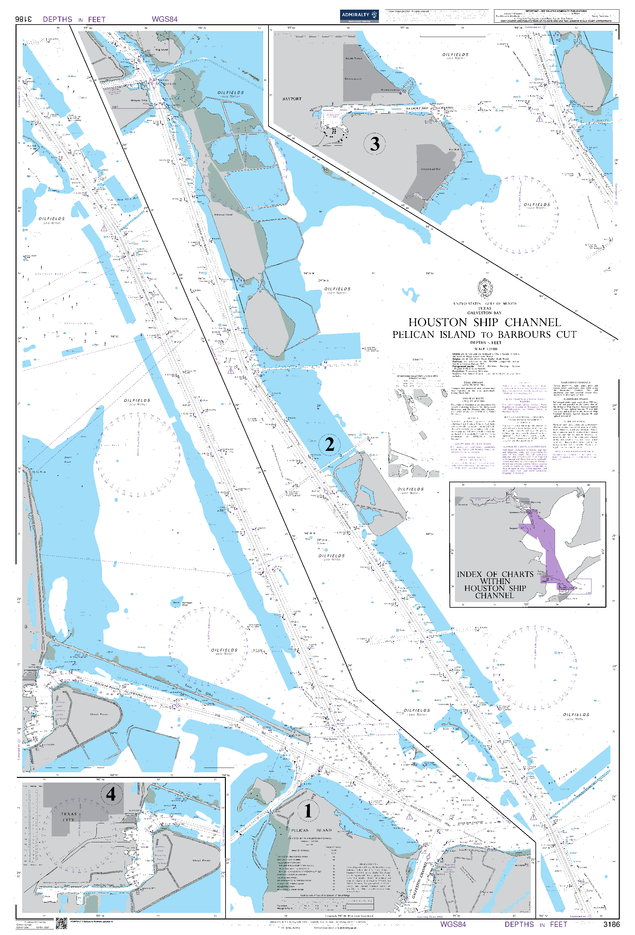 British Admiralty Nautical Chart 3186: United States, Gulf of Mexico – Texas – Galveston Bay, Houston Ship Channel Pelican Island to Barbours Cut