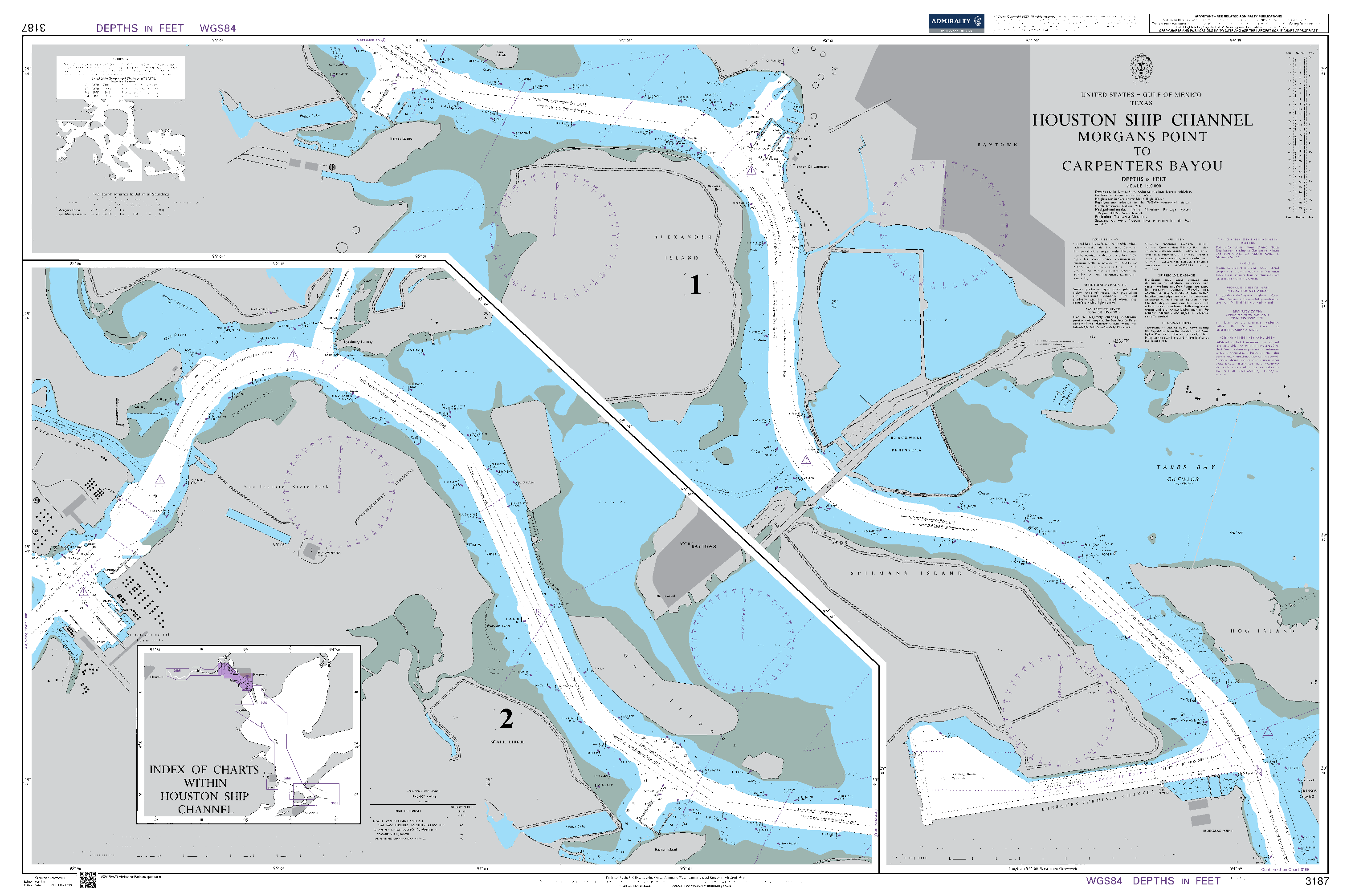 British Admiralty Nautical Chart  3187: United States – Gulf of Mexico, Texas, Houston Ship Channel, Morgans Point to Carpenters Bayou