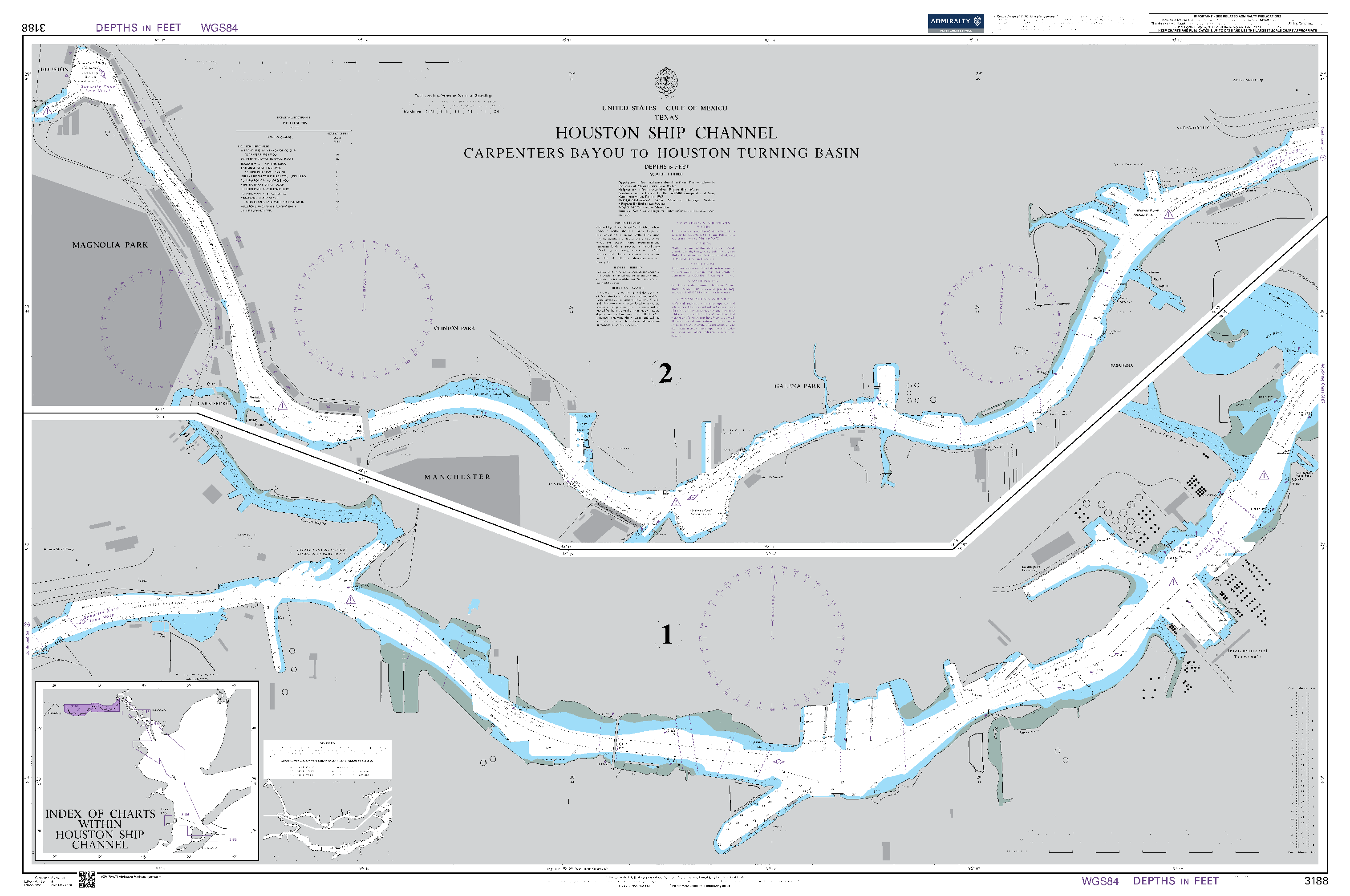 British Admiralty Nautical Chart 3188: Houston Ship Channel Carpenters Bayou to Houston Turning Basin