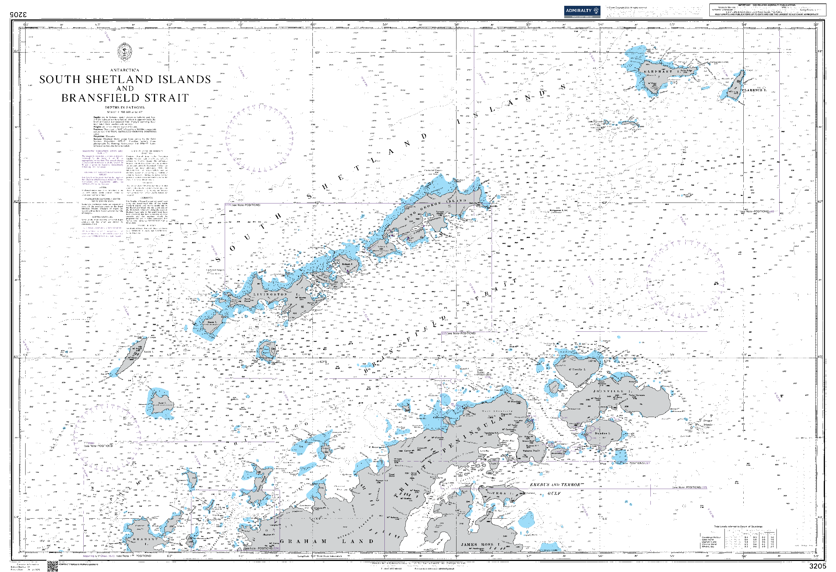 British Admiralty Nautical Chart 3205: South Shetland Islands and Bransfield Strait
