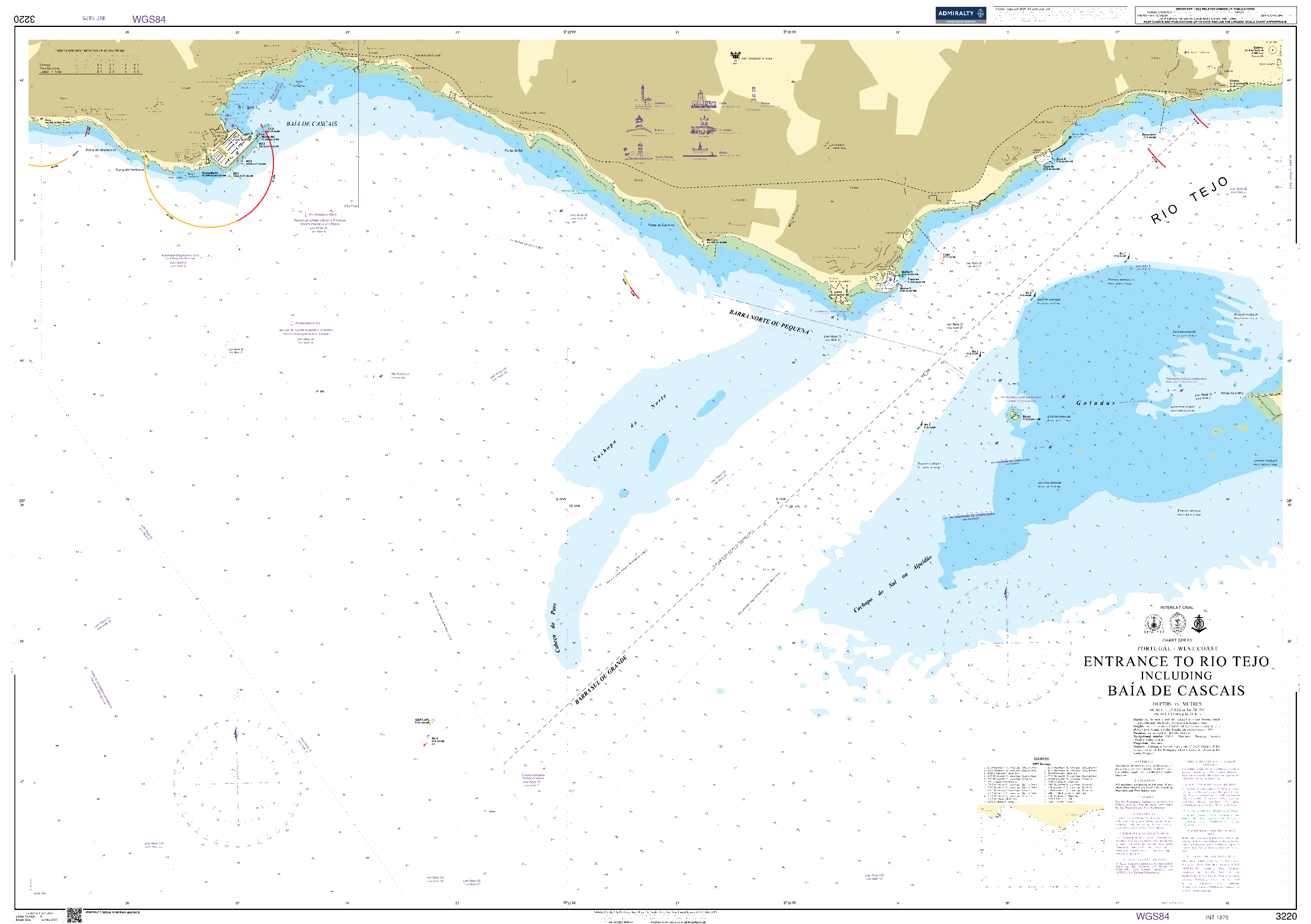 British Admiralty Nautical Chart 3220: Portugal – West Coast, Entrance to Rio Tejo including Baía de Cascais