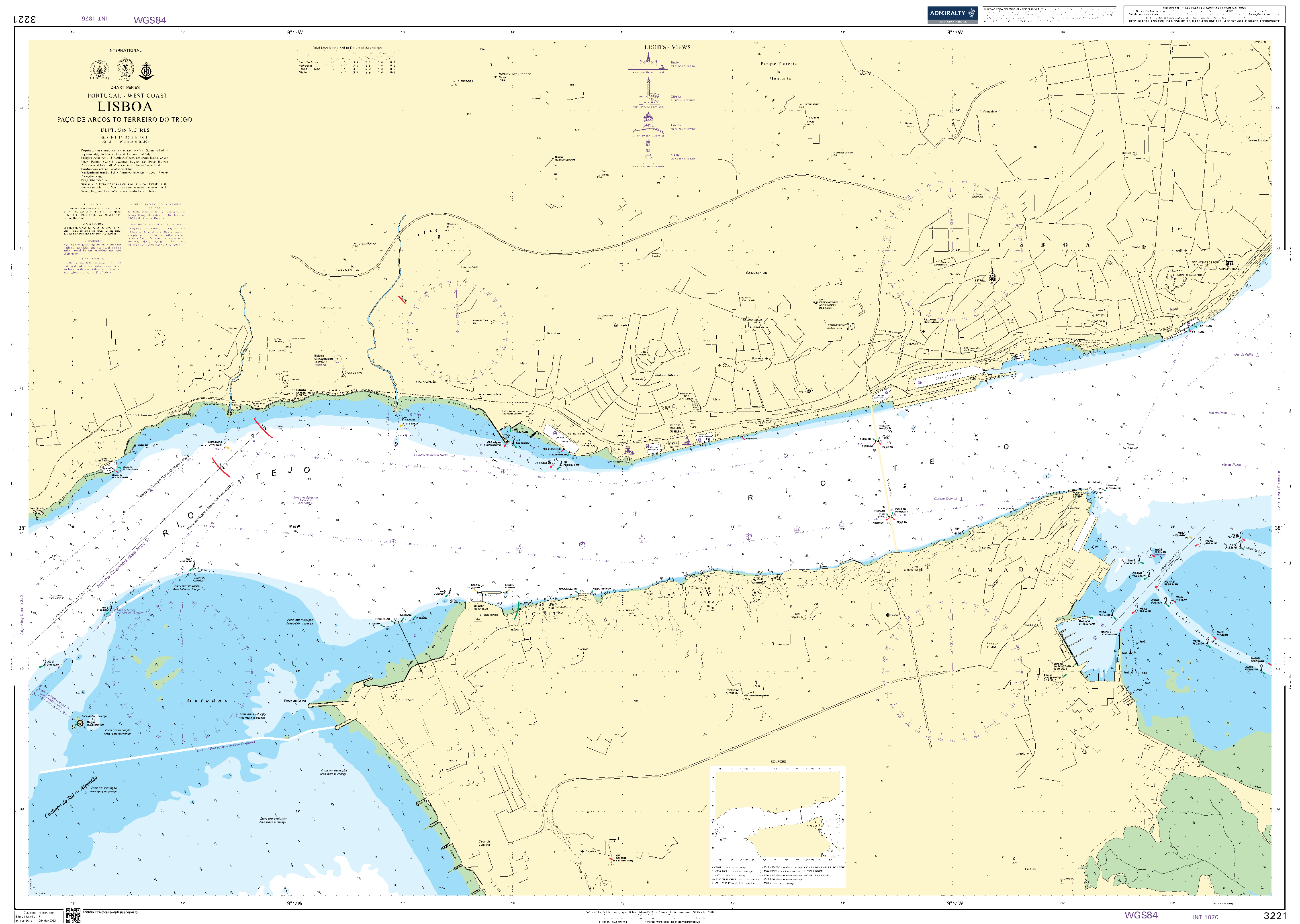 British Admiralty Nautical Chart 3221: Lisboa Paco de Arcos to Terreiro do Trigo