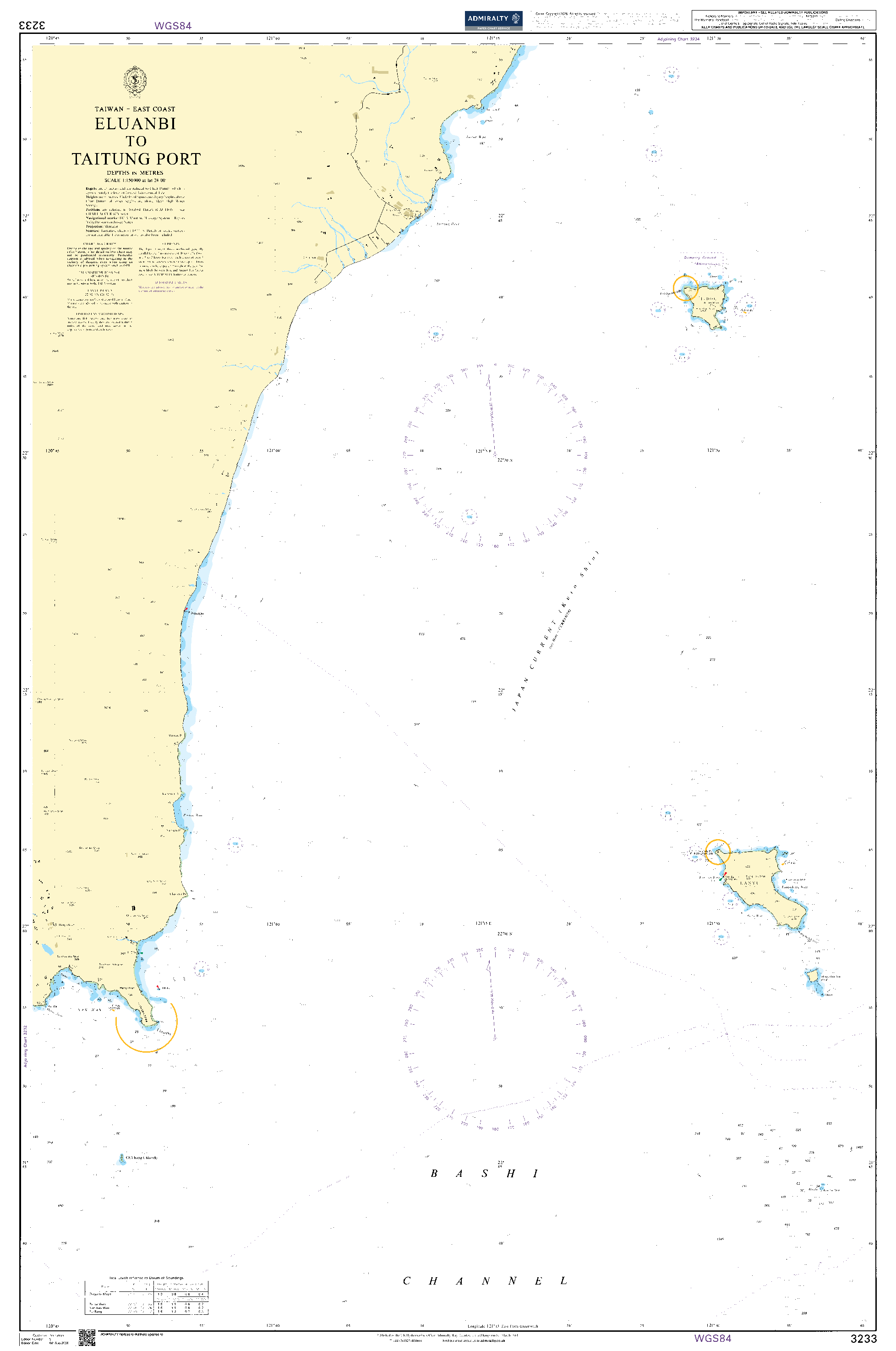 British Admiralty Nautical Chart 3233: O-Luan Pi to T'ai-Tung Kang