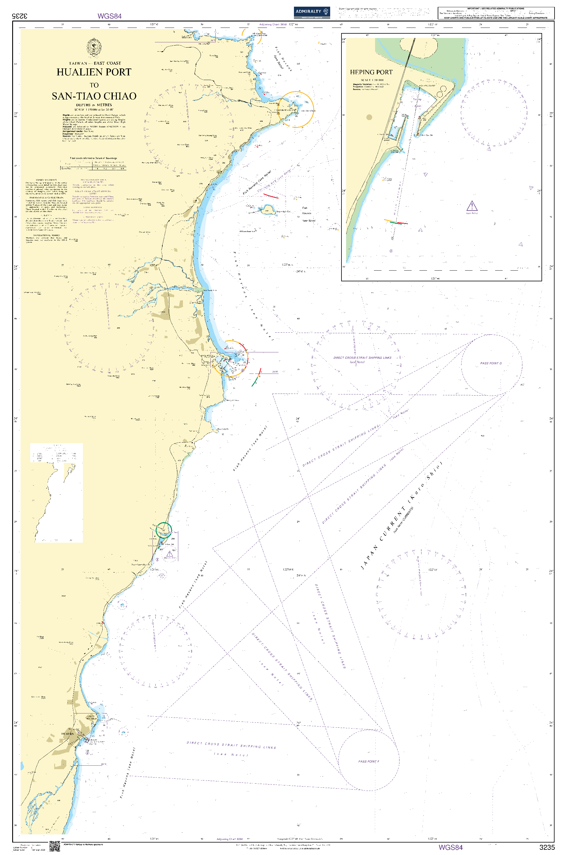 British Admiralty Nautical Chart 3235: Hua-Lien Kang to San-Tiao Chiao