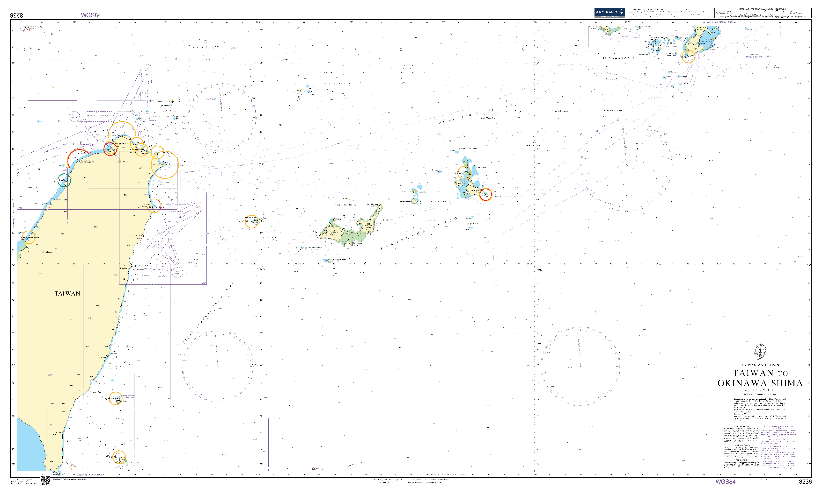 British Admiralty Nautical Chart 3236: Taiwan to Okinawa Shima