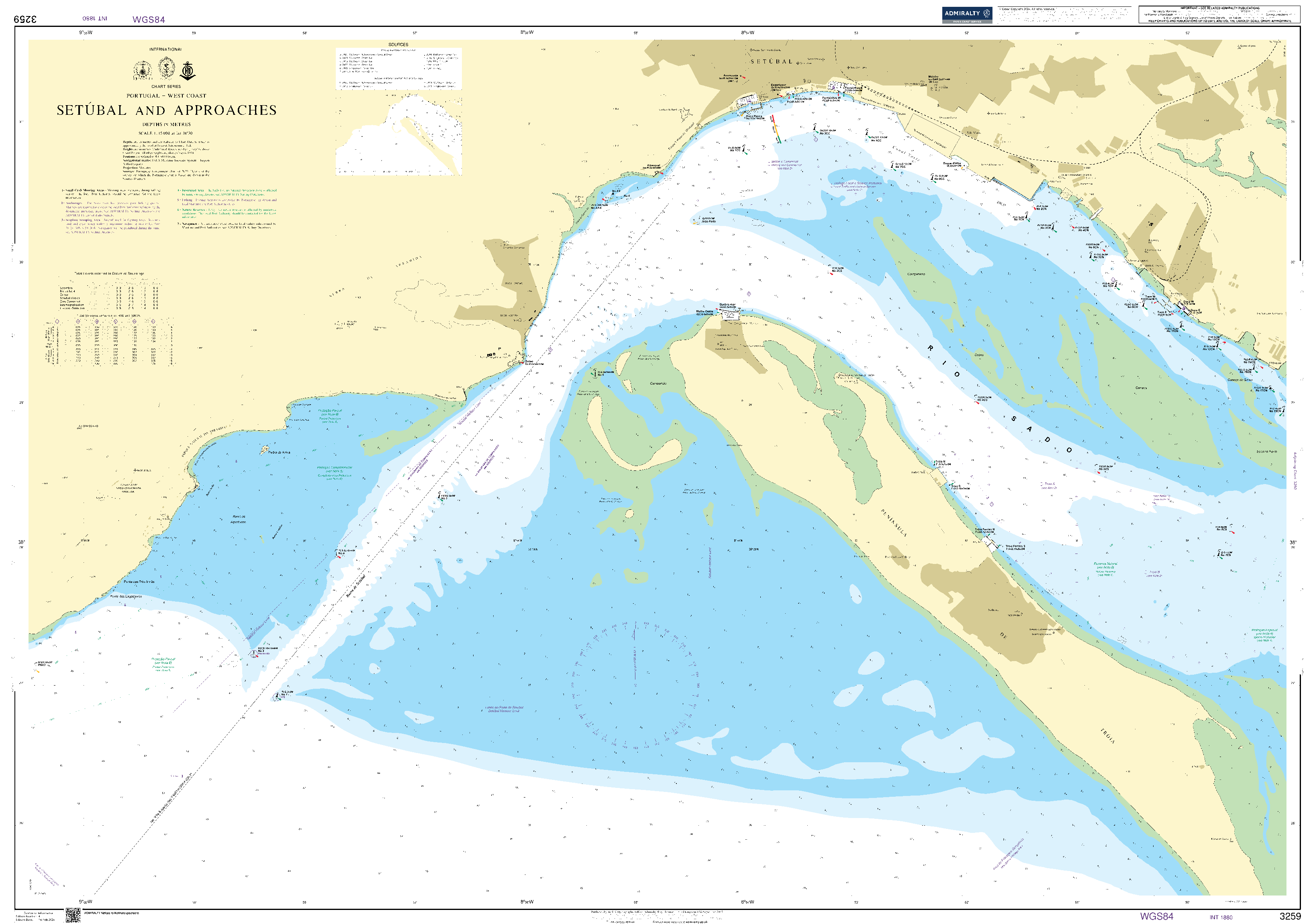 British Admiralty Nautical Chart 3259: Setubal and Approaches