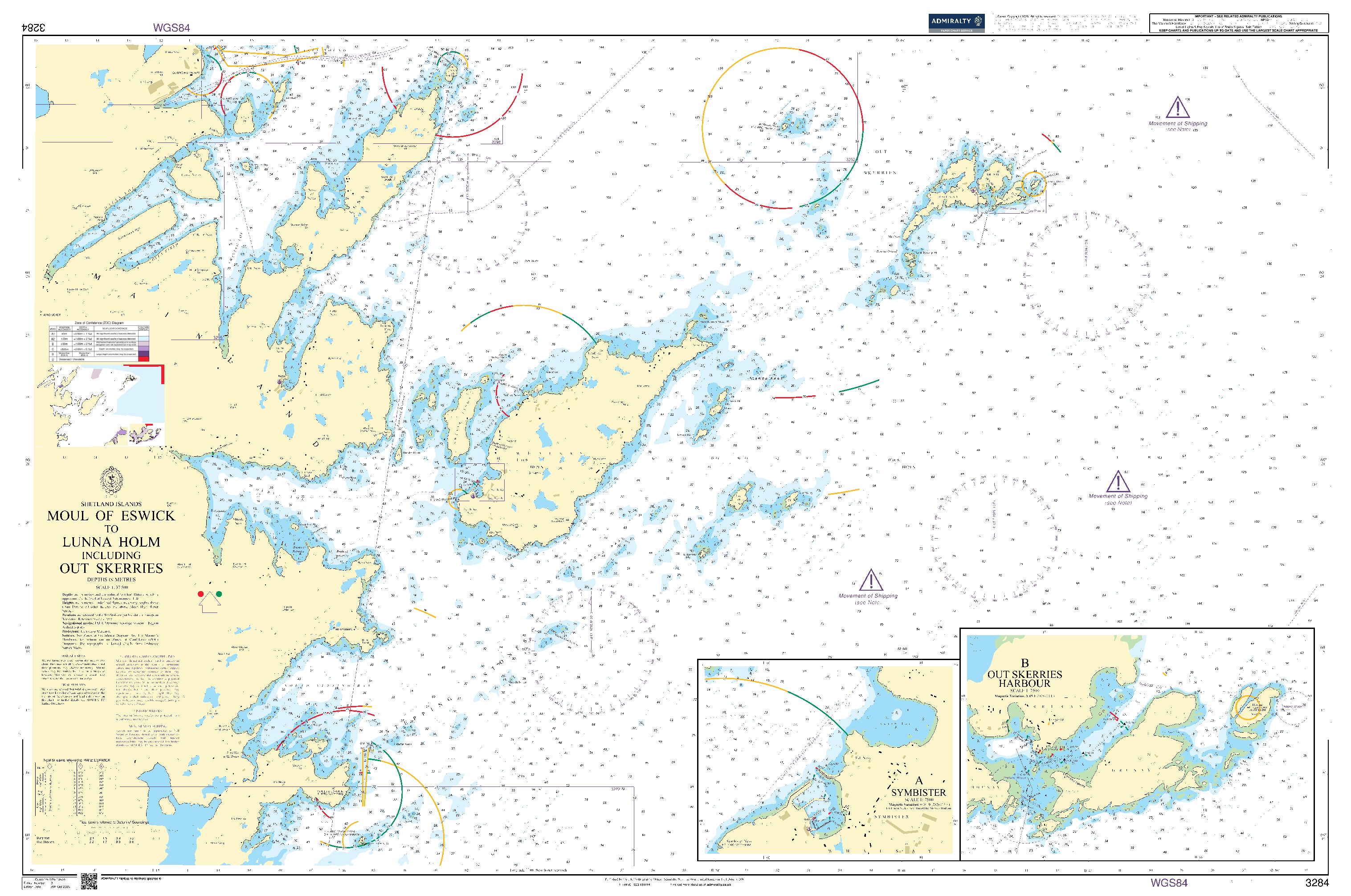 British Admiralty Nautical Chart 3284: Moul of Eswick to Lunna Holm including Out Skerries