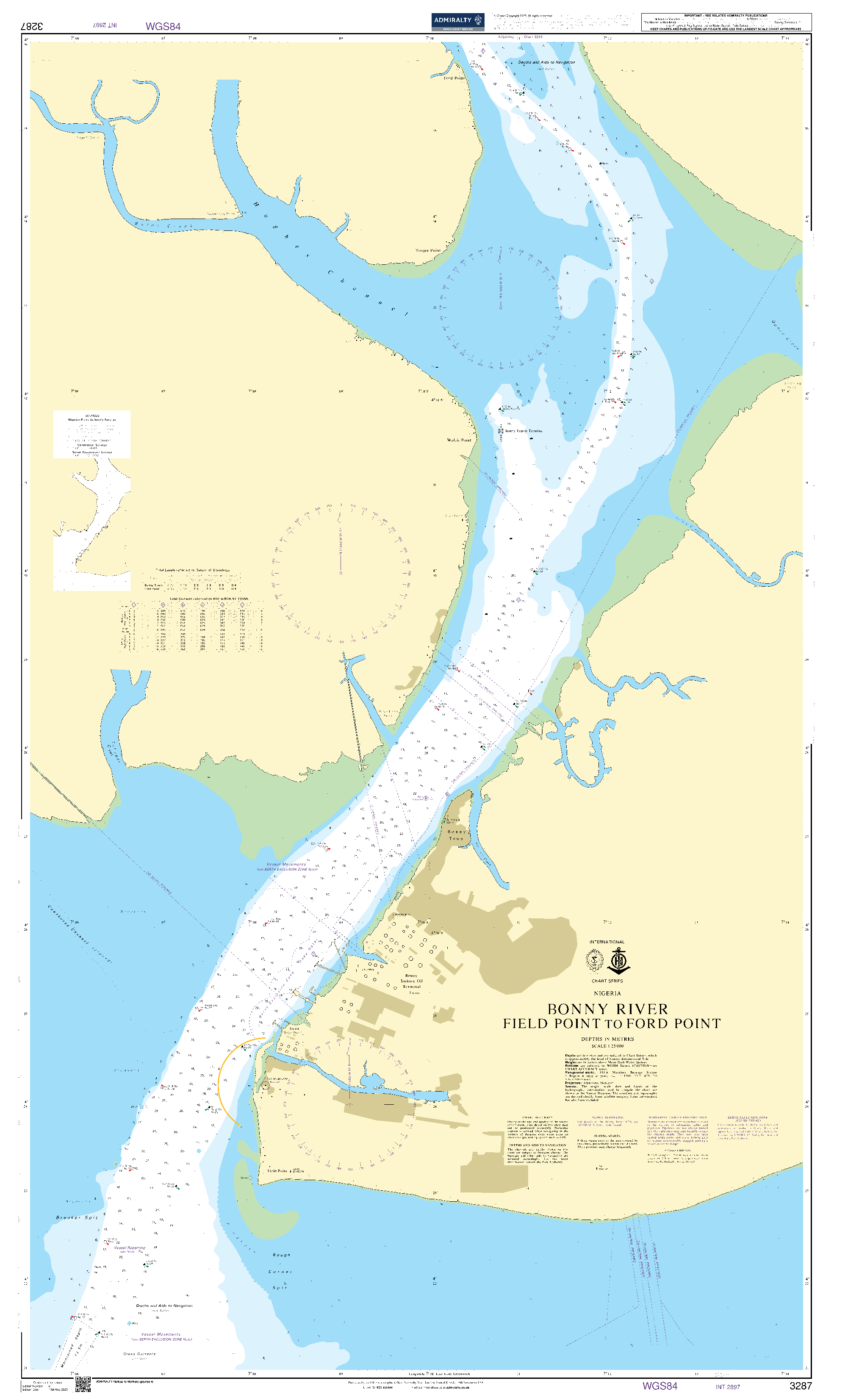 British Admiralty Nautical Chart 3287: Nigeria, Bonny River, Field Point to Ford Point